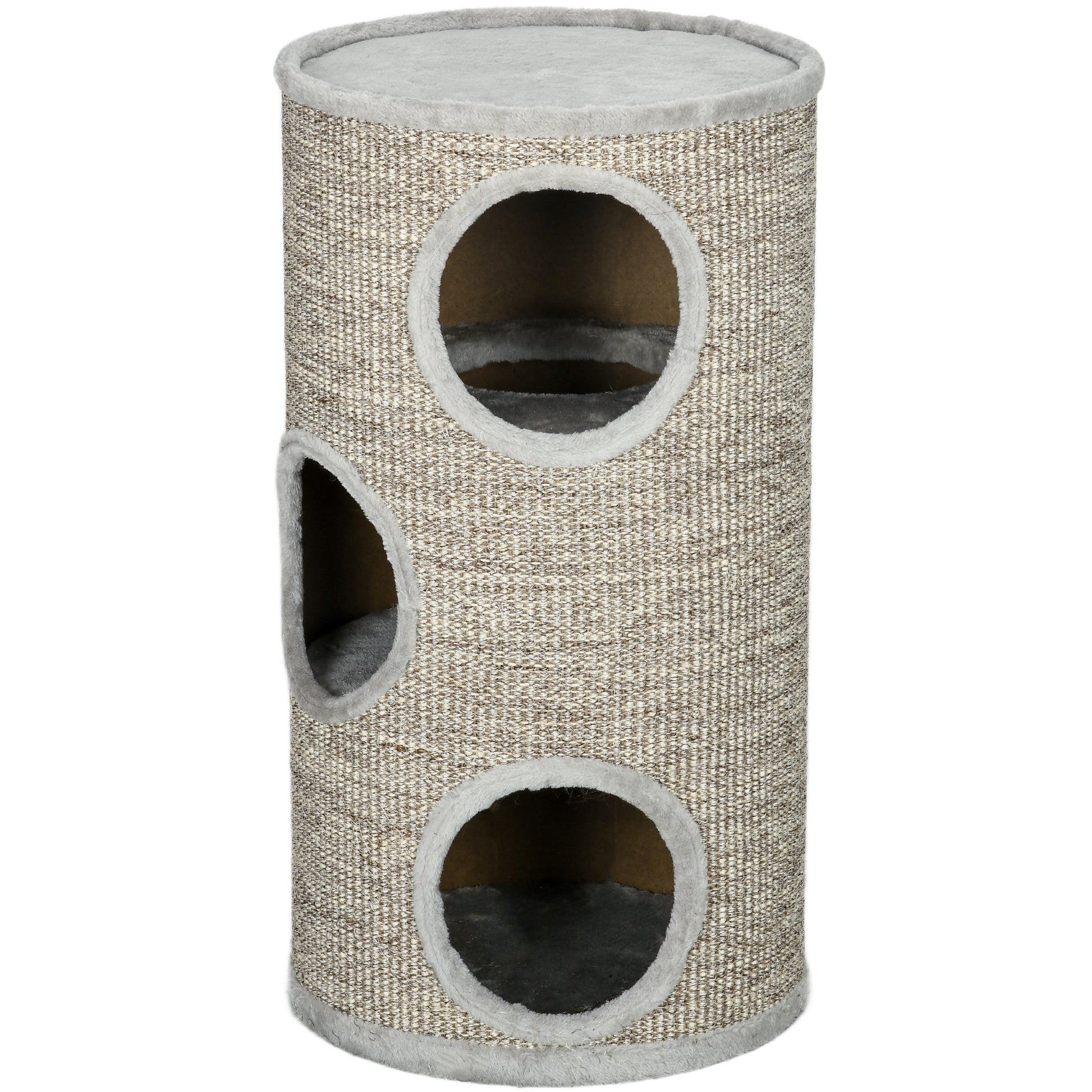 Cat Barrel Kitten Tree Tower for Indoor Cats, Cat Climbing Frame, Covered in Sisal, Cosy Platform - Light Grey