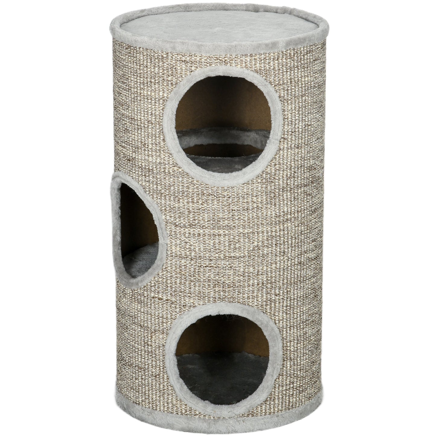 Cat Barrel Kitten Tree Tower for Indoor Cats, Cat Climbing Frame, Covered in Sisal, Cosy Platform - Light Grey