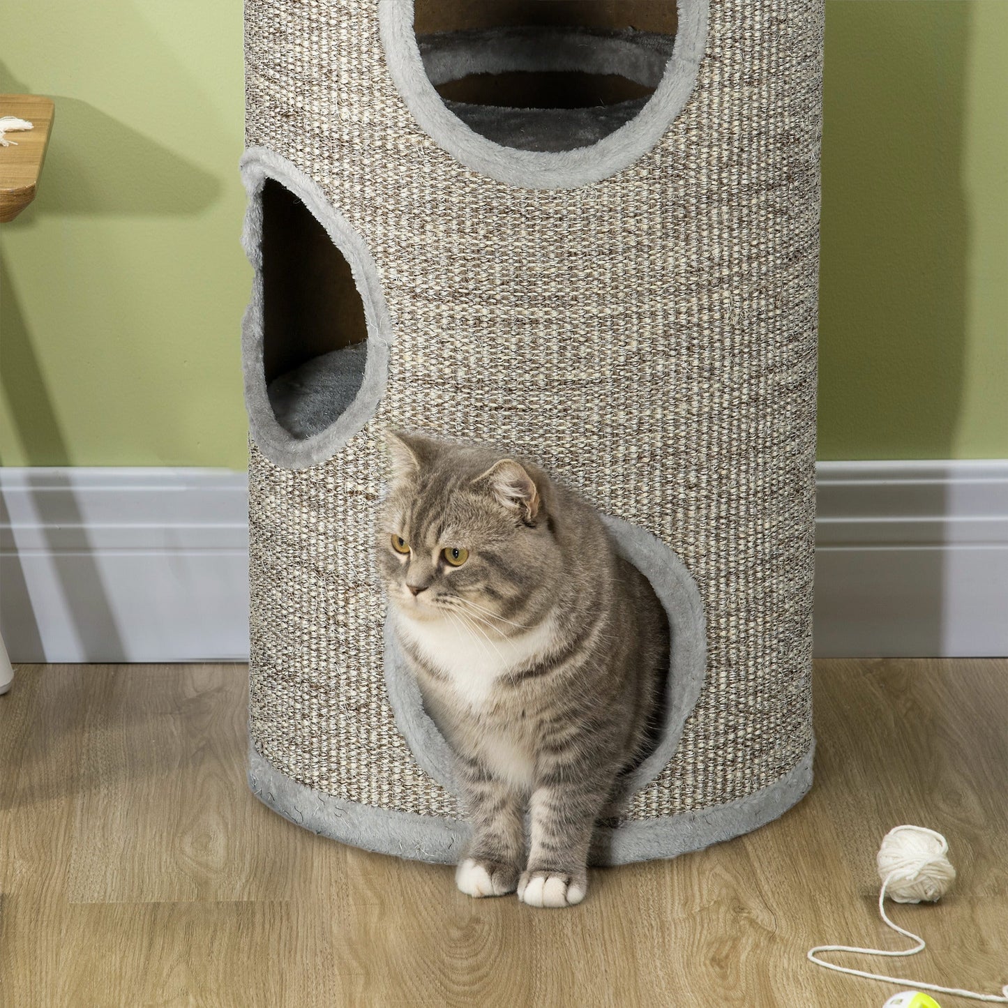 Cat Barrel Kitten Tree Tower for Indoor Cats, Cat Climbing Frame, Covered in Sisal, Cosy Platform - Light Grey
