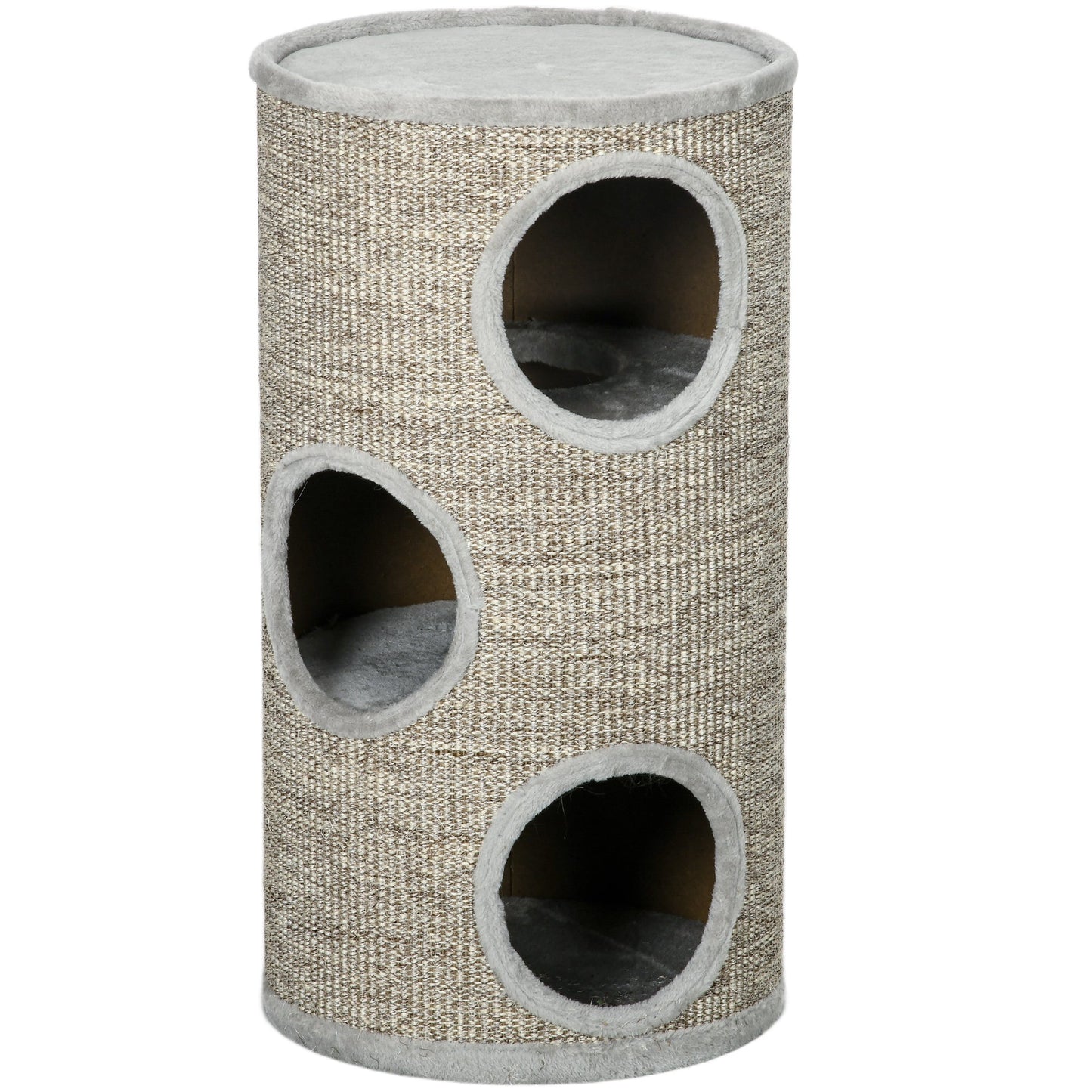 Cat Barrel Kitten Tree Tower for Indoor Cats, Cat Climbing Frame, Covered in Sisal, Cosy Platform - Light Grey