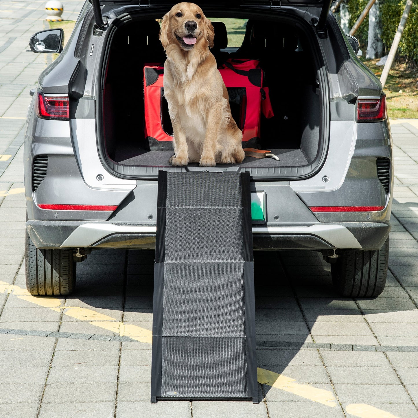 Folding Dog Ramp for Car for Extra Large Dogs, Portable Pet Ramp with Non-slip Surface, Aluminium Alloy Frame