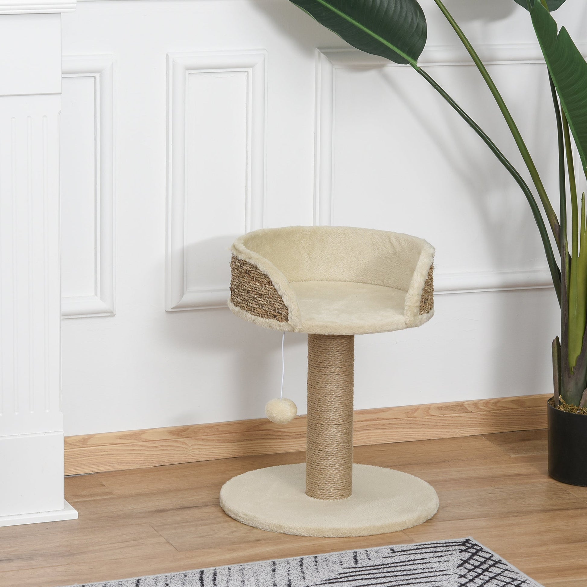 Cat Tree Cat Scratching Post for Indoor Cats Kitten Play Tower Activity Centre Climbing Stand with Dangling Ball Beige