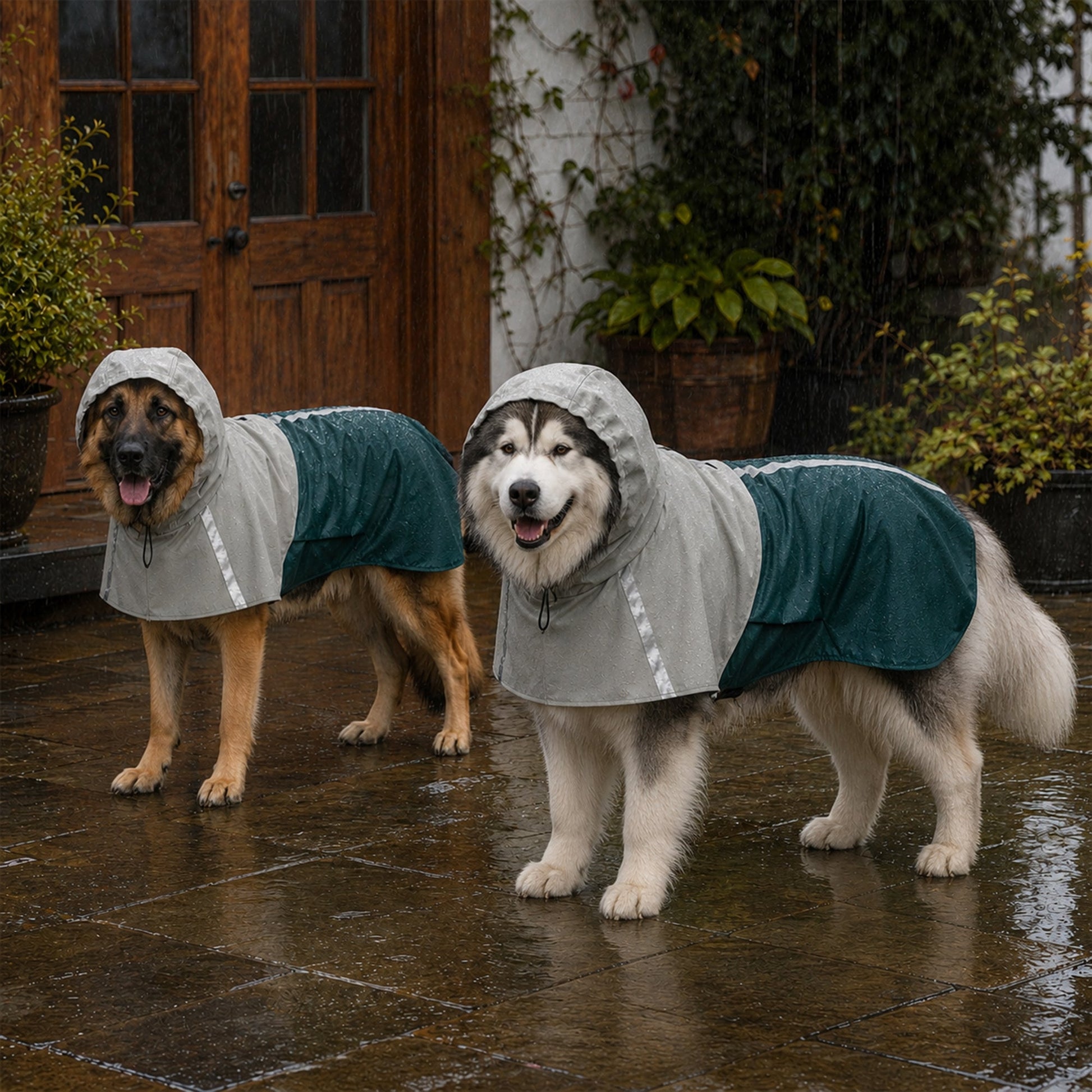 Dog Raincoat with Hood, Waterproof & Breathable Rain Jacket with Reflective Strips and Leash Hole, Adjustable Poncho for Extra Large Dogs, 30-40 KG Available, Green, XL