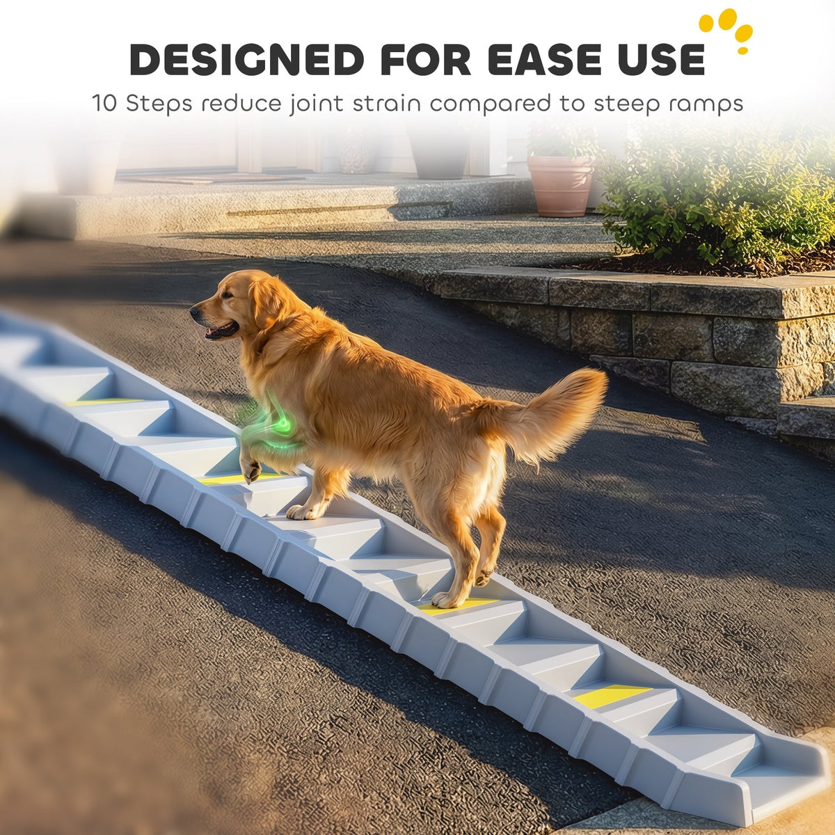 Foldable Dog Ramp for Cars High Bed, Portable 10-Step Dog Stairs with Non-Slip Strips & Pads, Lightweight Pet SUV Truck Steps, Support Up to 68 KG, Grey