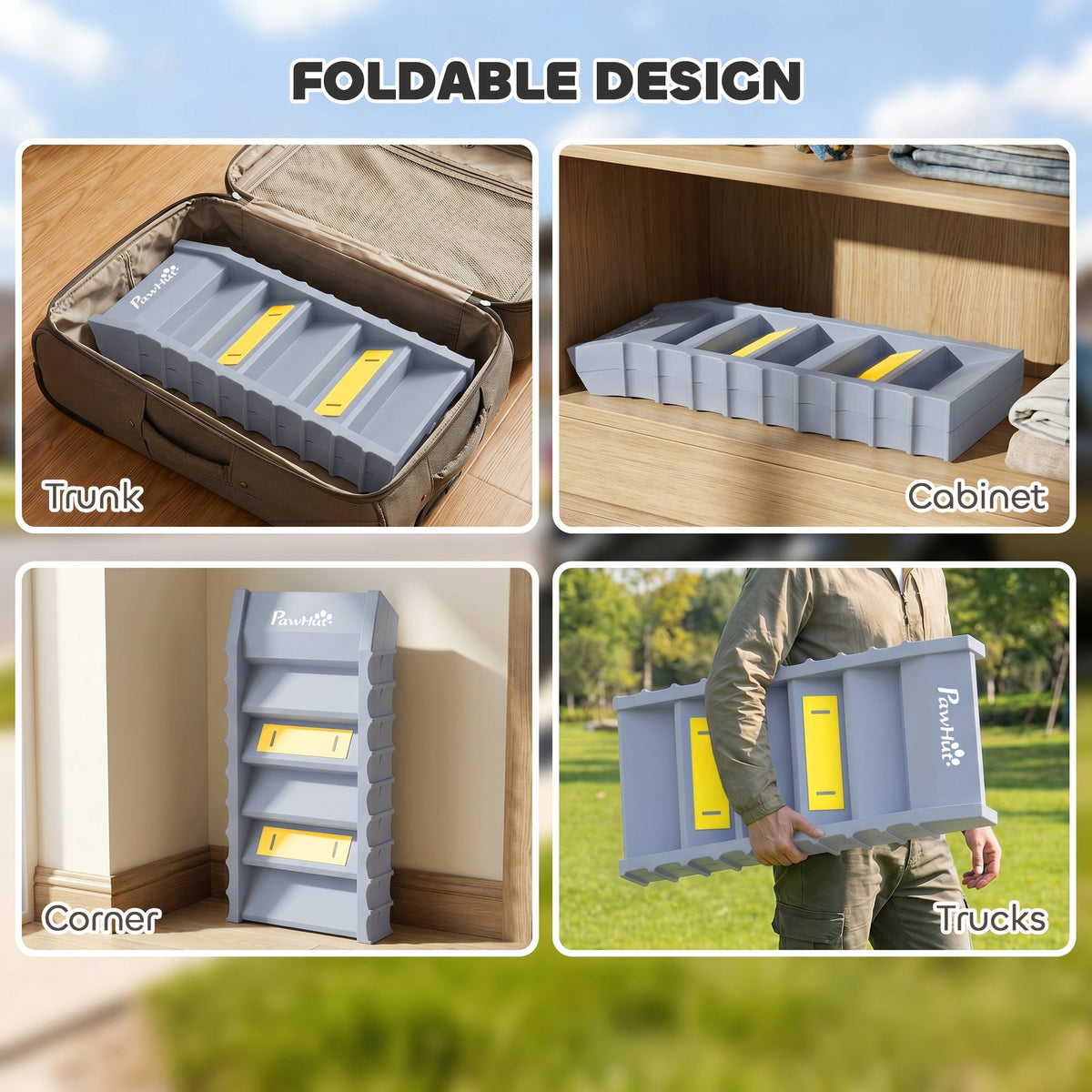 Foldable Dog Ramp for Cars High Bed, Portable 10-Step Dog Stairs with Non-Slip Strips & Pads, Lightweight Pet SUV Truck Steps, Support Up to 68 KG, Grey