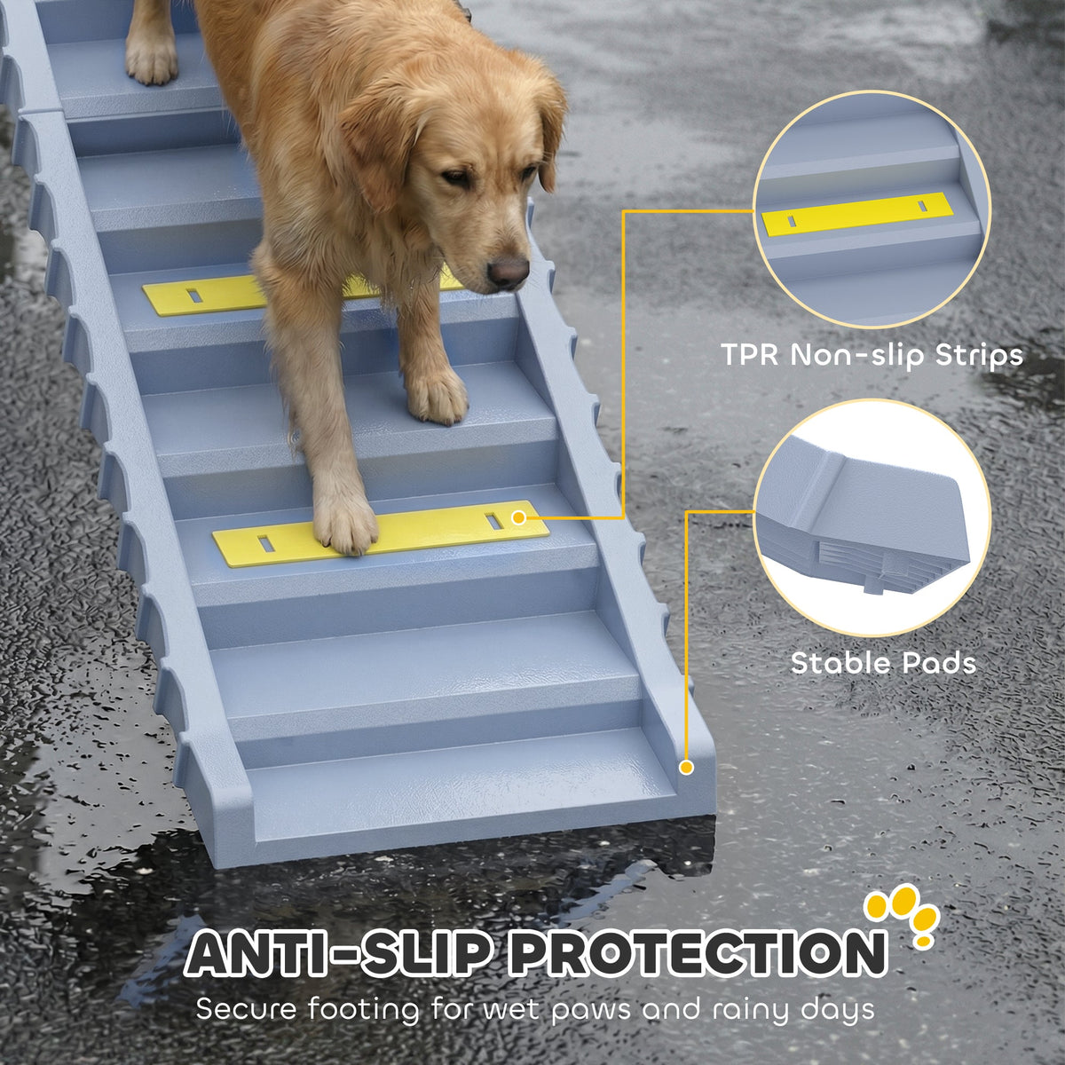 Foldable Dog Ramp for Cars High Bed, Portable 10-Step Dog Stairs with Non-Slip Strips & Pads, Lightweight Pet SUV Truck Steps, Support Up to 68 KG, Grey