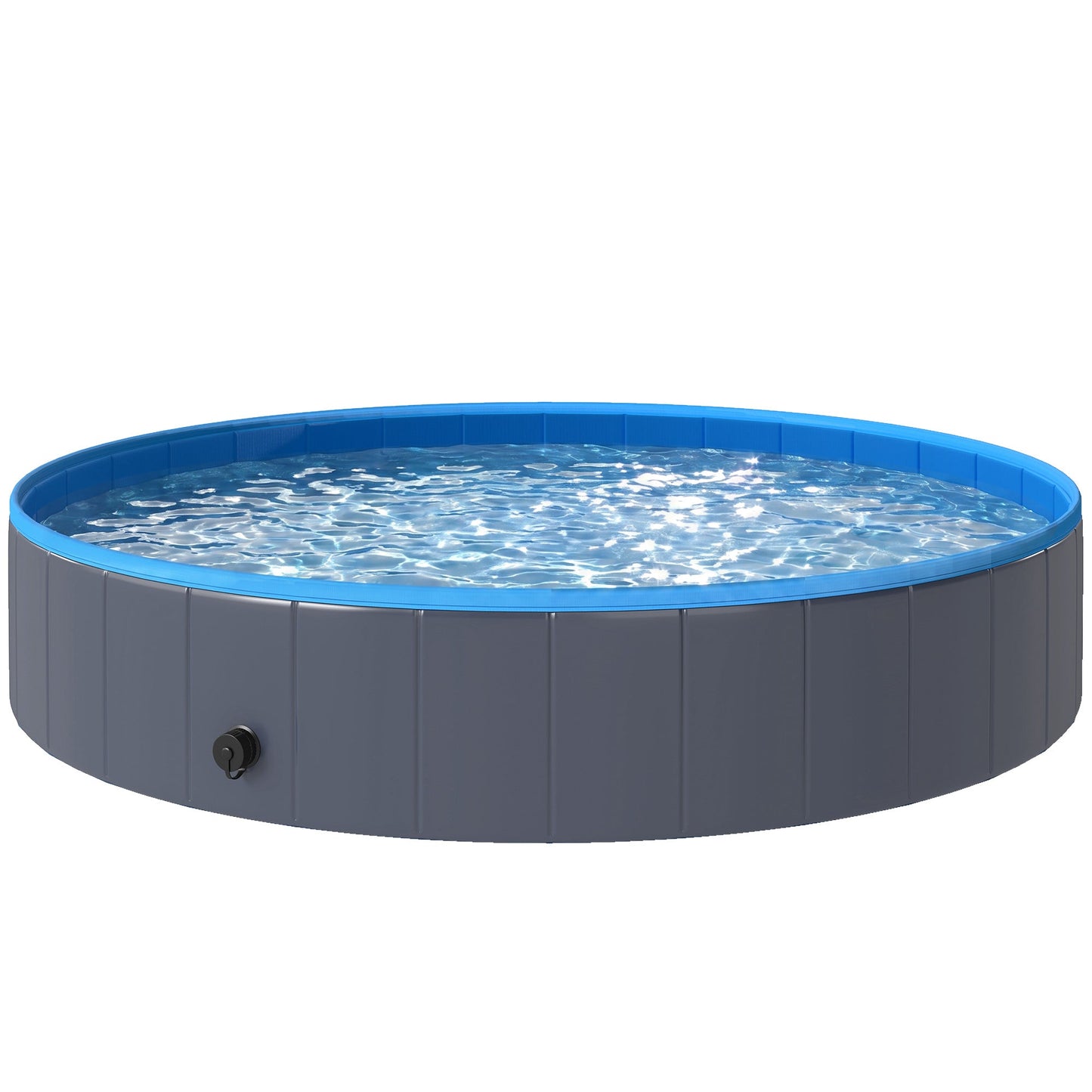 Foldable Dog Pool for Puppies and Ducks, Thickened PVC Dog Paddling Pool Bath Tub Hard Board, Anti-Slip Bottom and Hose Adapter for Easy Drainage, 160 x 30cm, Blue and Dark Grey