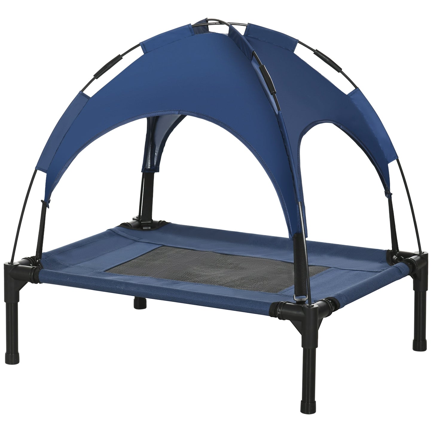Raised Dog Bed Waterproof Elevated Pet Cot with Breathable Mesh UV Protection Canopy Blue, for Small Dogs, 61 x 46 x 62cm
