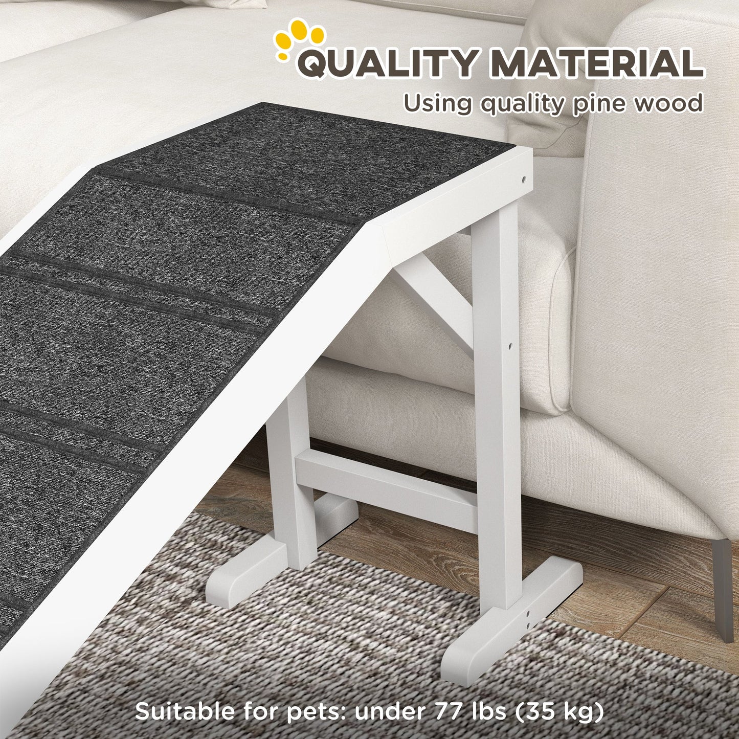Dog Ramp for Bed, Pet Ramp for Dogs with Non-Slip Carpet and Top Platform, White & Grey