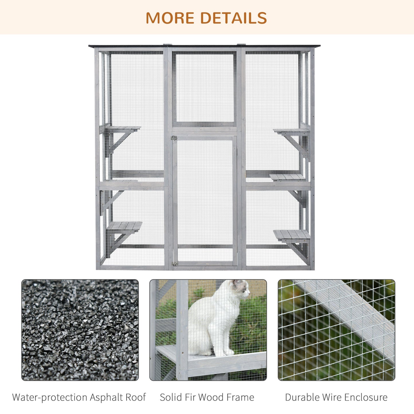 Large Outdoor Cat House, Walk-in Cat Enclosure, Wooden Catio with 6 Jumping Platforms, Waterproof Asphalt Roof