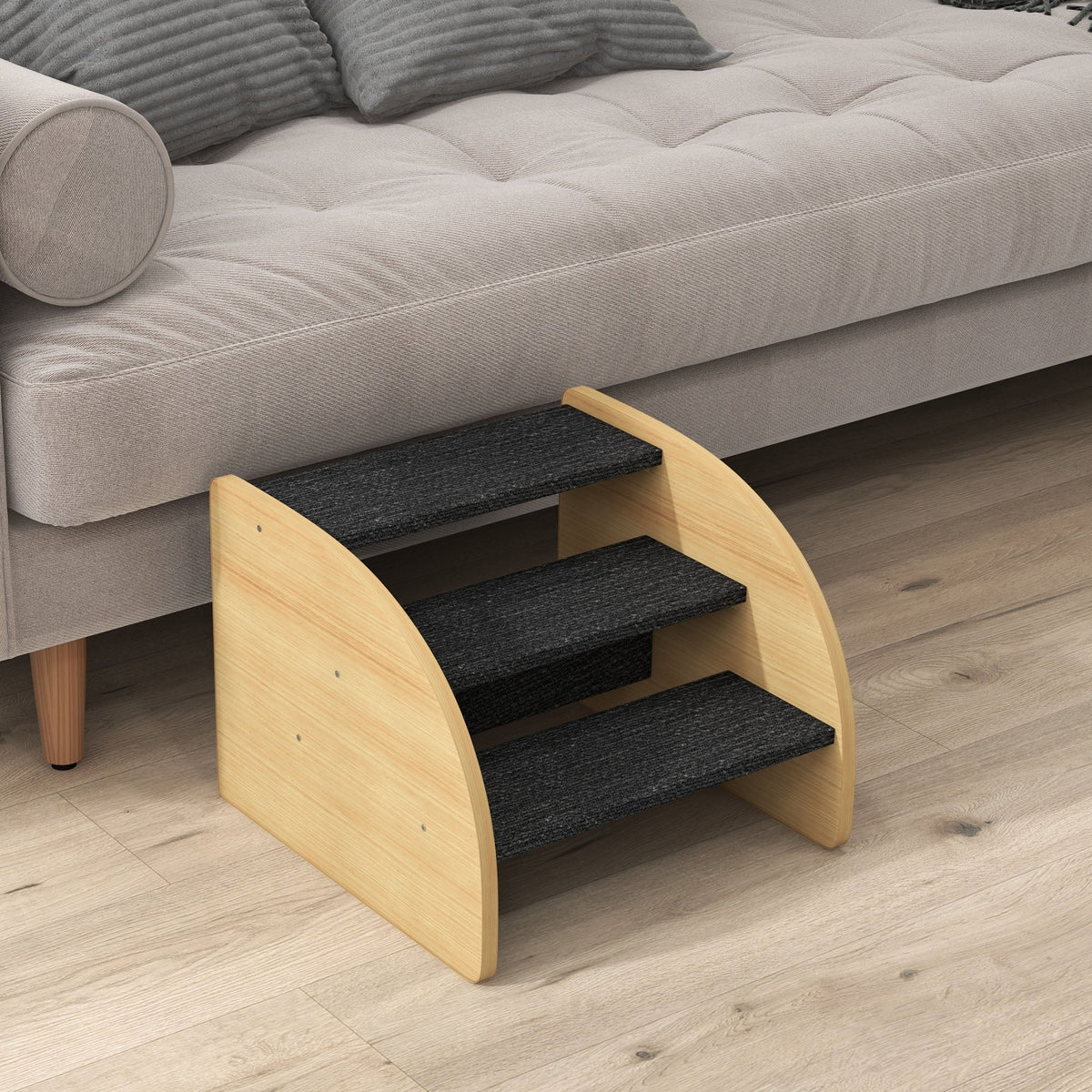 Dog Steps for Sofa and Bed, 3-Step Dog Stairs, Lightweight Pet Stairs with Side Panels, Non-Slip Feet for Small Puppies, Easy Assembly, Oak Finish