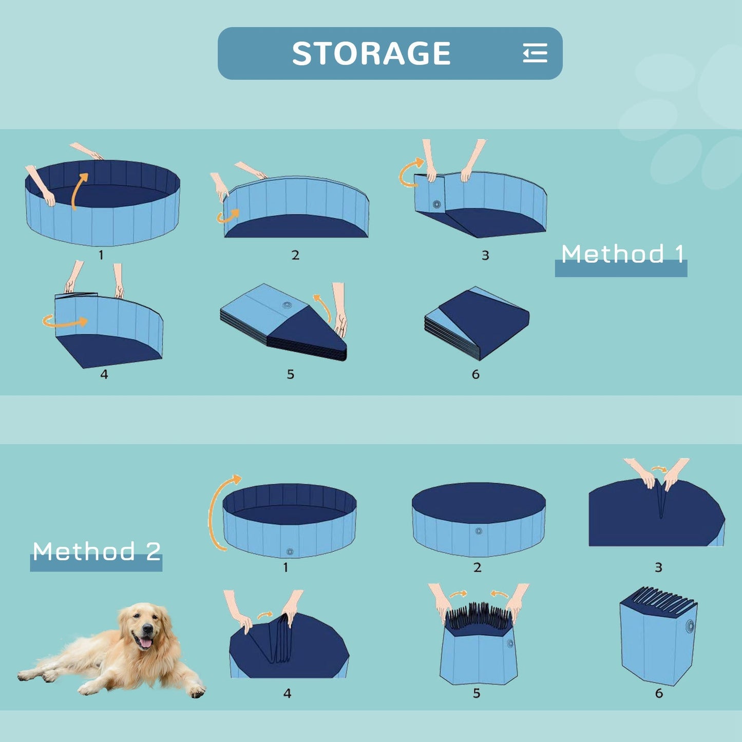 Dog Paddling Pool, Foldable Dog Pool, Leakproof & Hard Plastic, Portable Pet Bathtub with Non-Slip Base & Drainage Hole, for Indoors, Outdoors, Garden, Patio, 120 x 30 cm, Blue