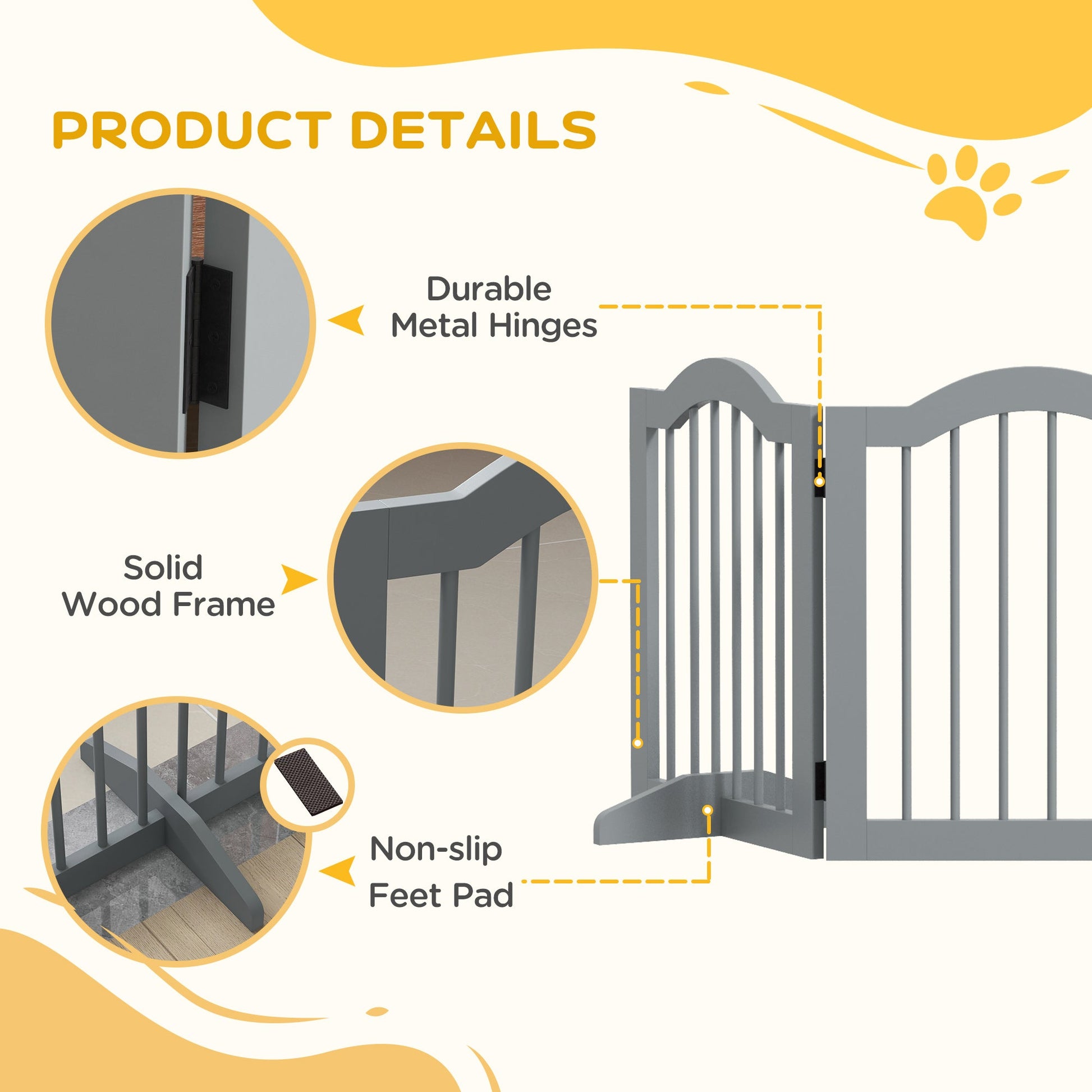 Freestanding Pet Gate Wooden Dog Gate with Support Feet Foldable Pet Fence Safety Barrier for the House Doorway Stairs Light Grey
