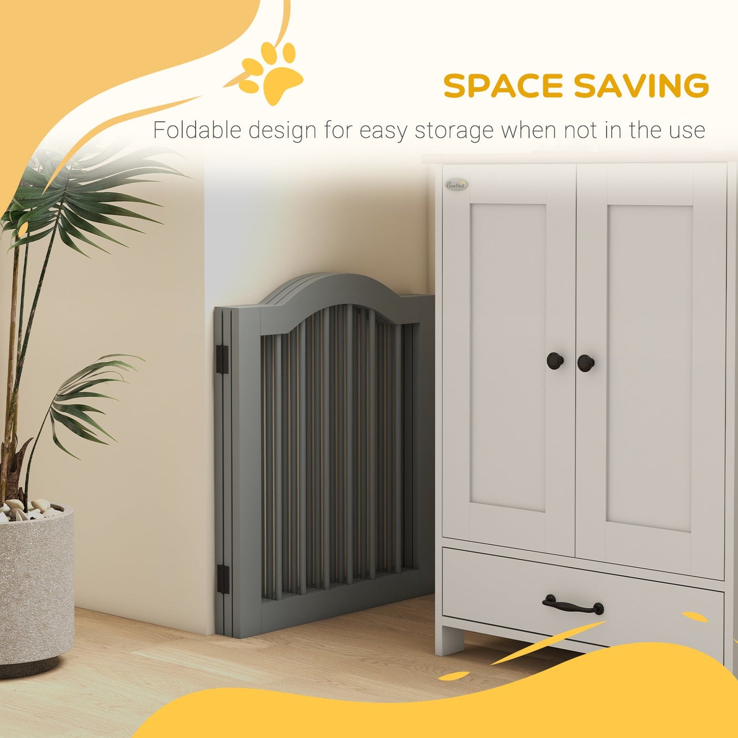 Freestanding Pet Gate Wooden Dog Gate with Support Feet Foldable Pet Fence Safety Barrier for the House Doorway Stairs Light Grey