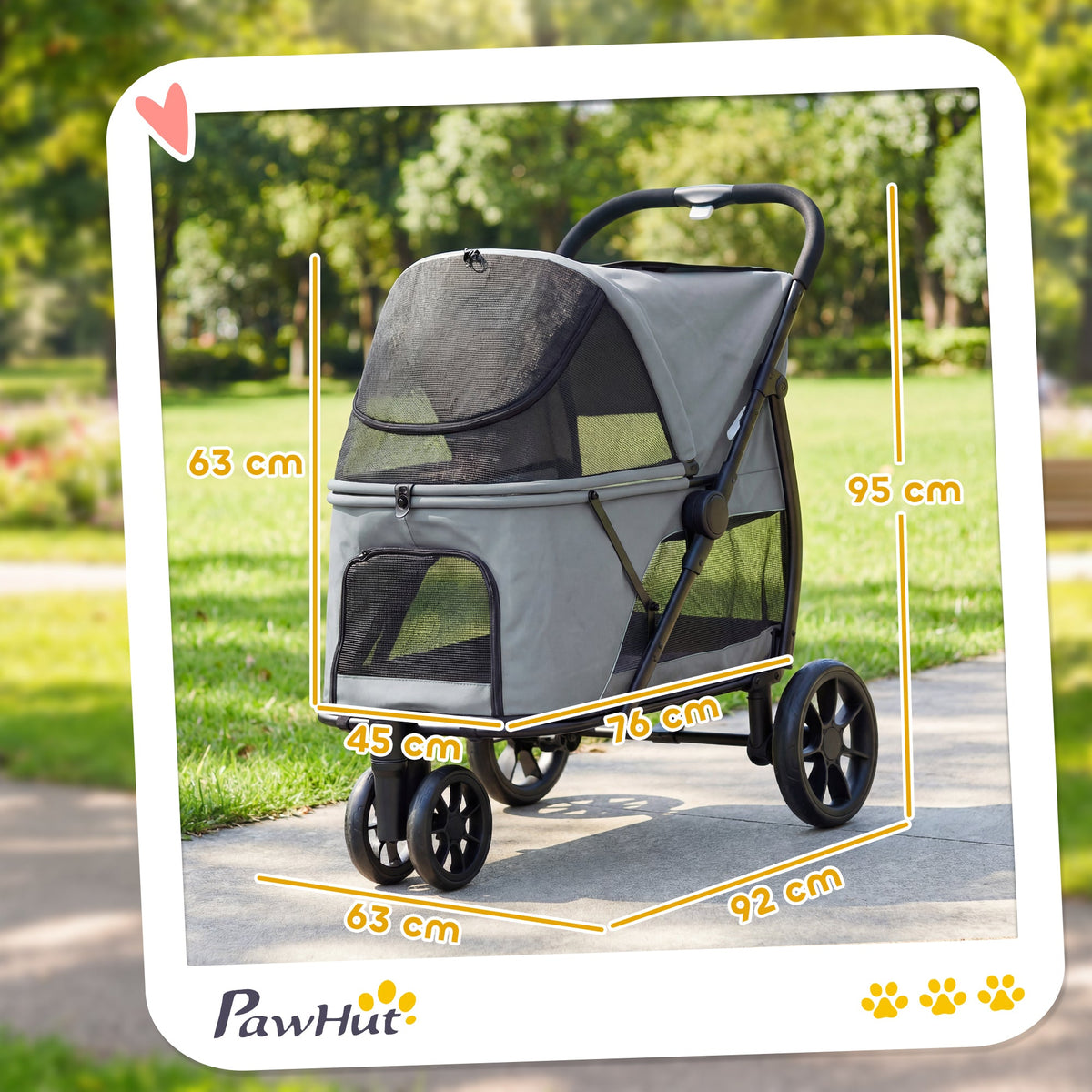 Dog Stroller, 3 Wheels Pet Stroller with Dual Entry, Easy One-Click Quick Fold, Mesh Windows, Washable Cushion, Pet Travel Buggy for Small and Medium Dogs and Cats, Grey