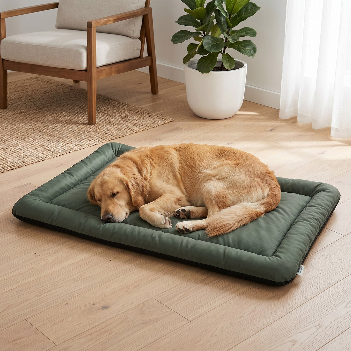 Waterproof Dog Bed, Foldable Pet Bed with Anti-Slip Bottom, Oxford Fabric, Machine Washable, Scratch Resistant Outdoor for Large Dogs and Cats, 130L x 85W x 7H cm, Green