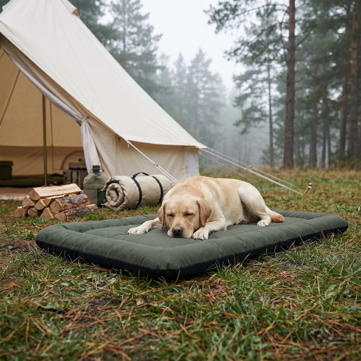 Waterproof Dog Bed, Foldable Pet Bed with Anti-Slip Bottom, Oxford Fabric, Machine Washable, Scratch Resistant Outdoor for Large Dogs and Cats, 130L x 85W x 7H cm, Green