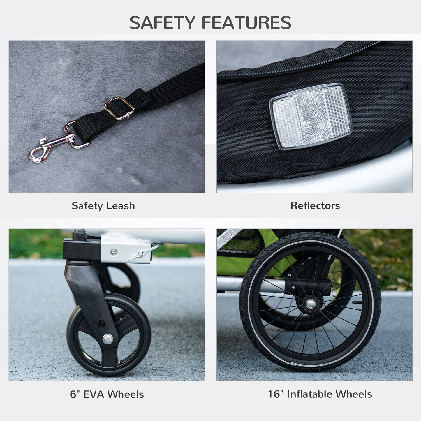 Dog Bike Trailer Dog Stroller 2 in 1 Foldable with Aluminium Frame, Quick-Release Wheels, Safety Leash, Anti-Slip Mat, Hitch Coupler, Reflectors, Flag, for Medium Dogs - Green