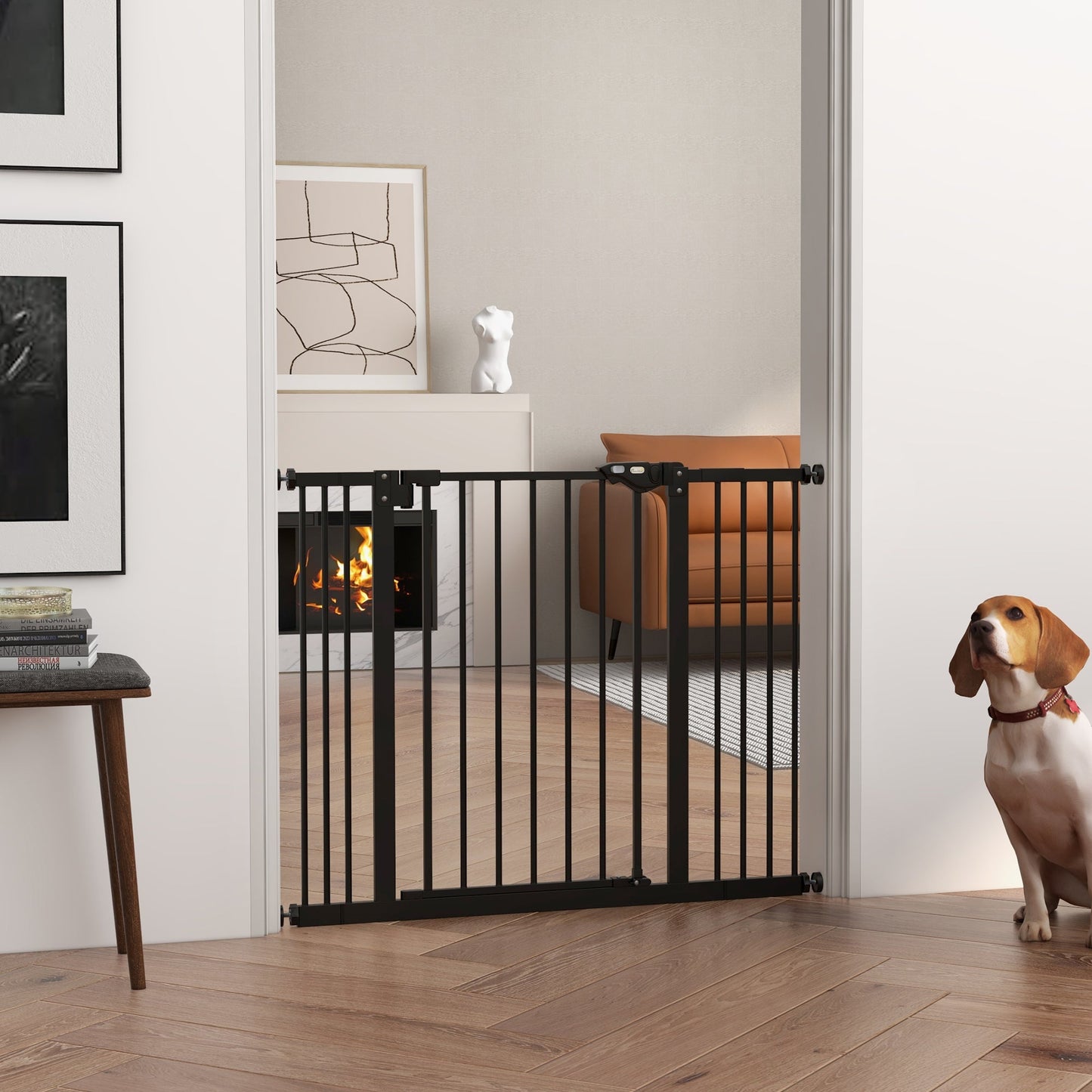 Dog Gate Stair Gate Pressure Fit Pets Barrier Auto Close for Doorway Hallway, 74-100cm Wide Adjustable, Black