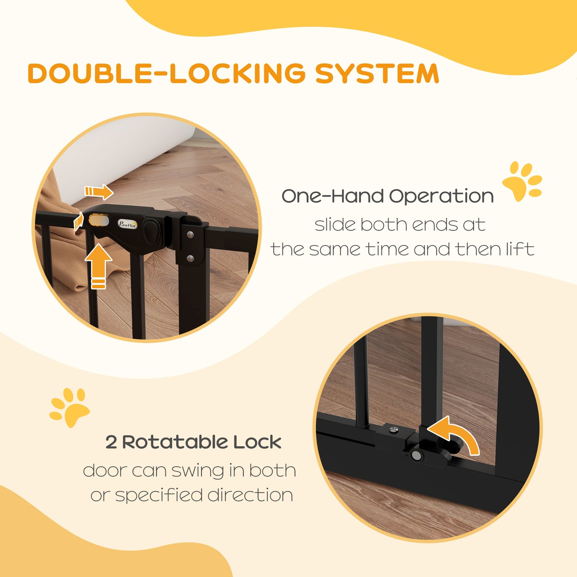Dog Gate Stair Gate Pressure Fit Pets Barrier Auto Close for Doorway Hallway, 74-100cm Wide Adjustable, Black
