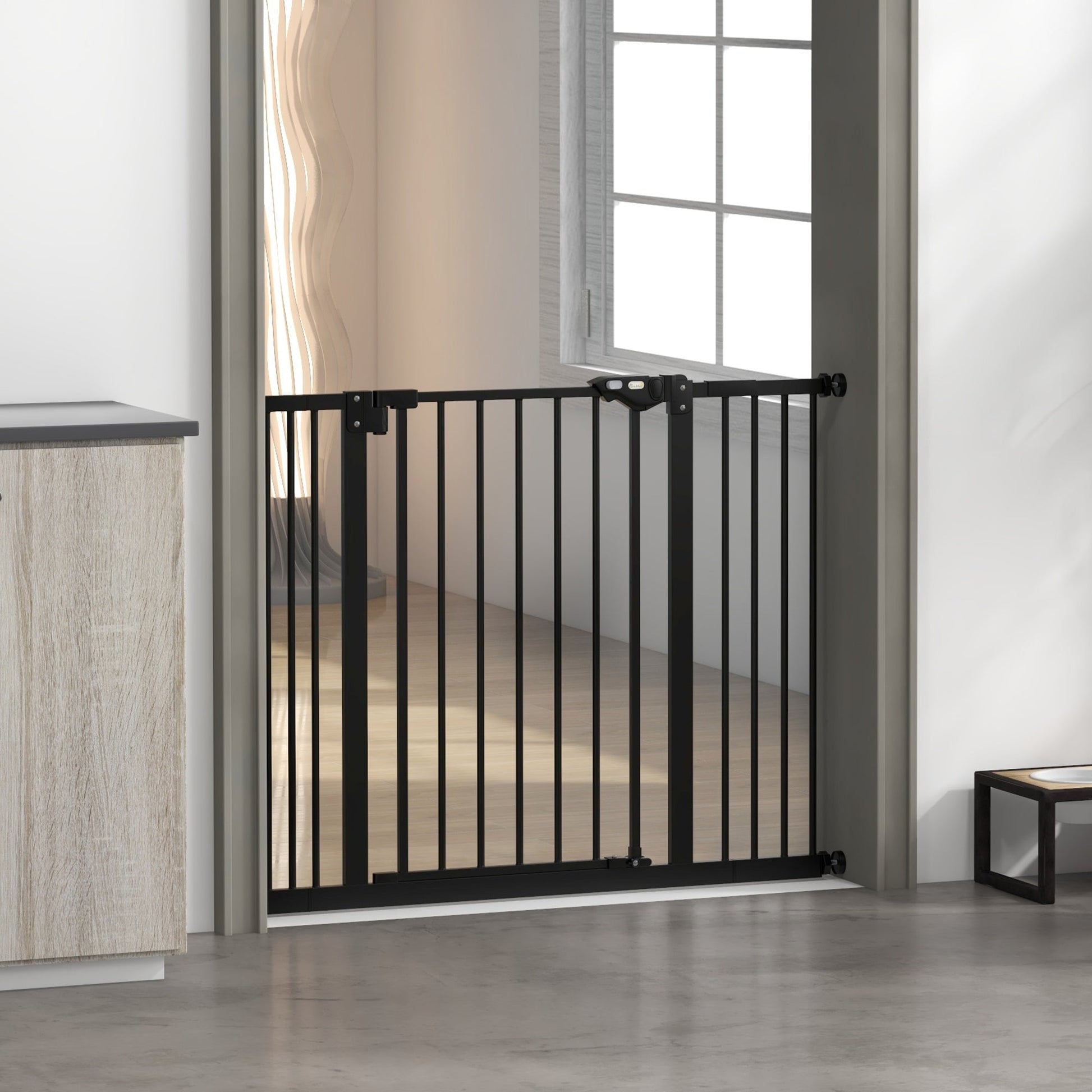 Dog Gate Stair Gate Pressure Fit Pets Barrier Auto Close for Doorway Hallway, 74-100cm Wide Adjustable, Black