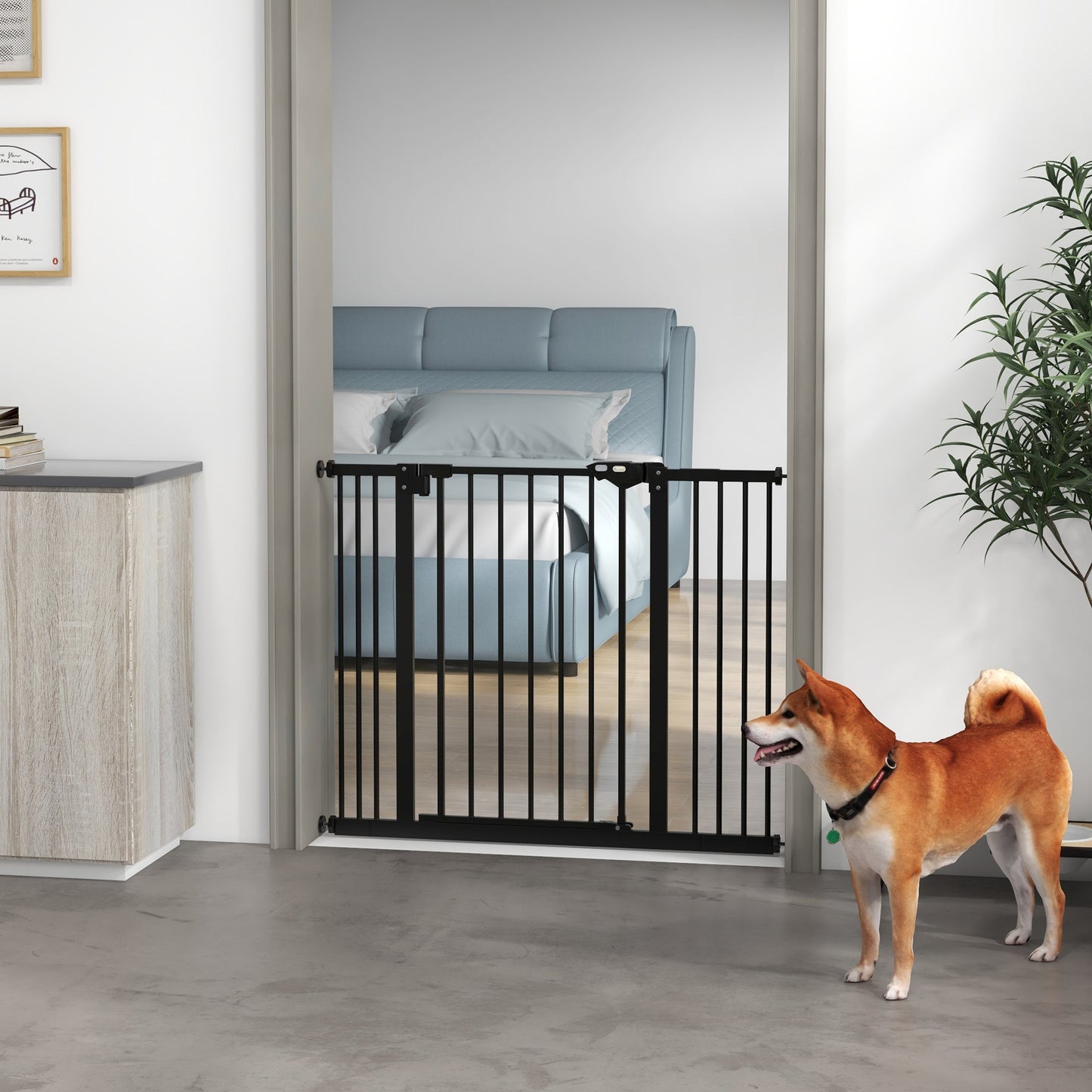 Dog Gate Stair Gate Pressure Fit Pets Barrier Auto Close for Doorway Hallway, 74-100cm Wide Adjustable, Black