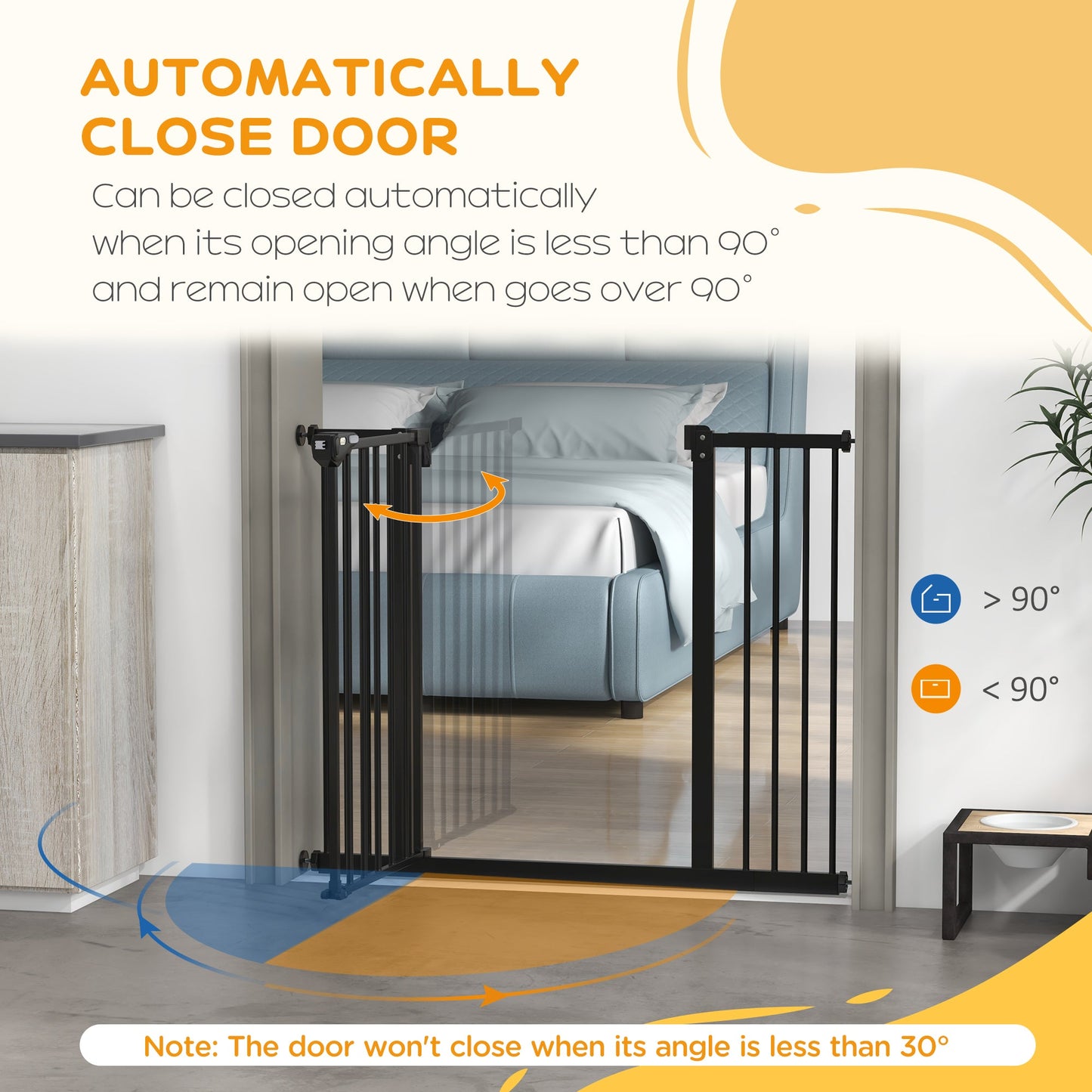 Dog Gate Stair Gate Pressure Fit Pets Barrier Auto Close for Doorway Hallway, 74-100cm Wide Adjustable, Black