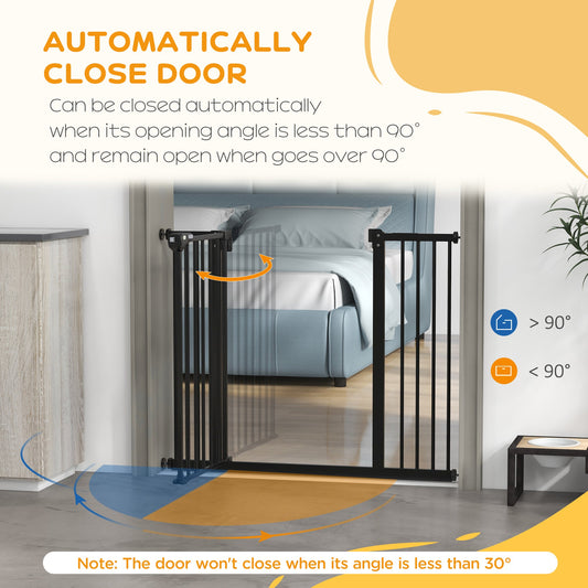 Dog Gate Stair Gate Pressure Fit Pets Barrier Auto Close for Doorway Hallway, 74-100cm Wide Adjustable, Black