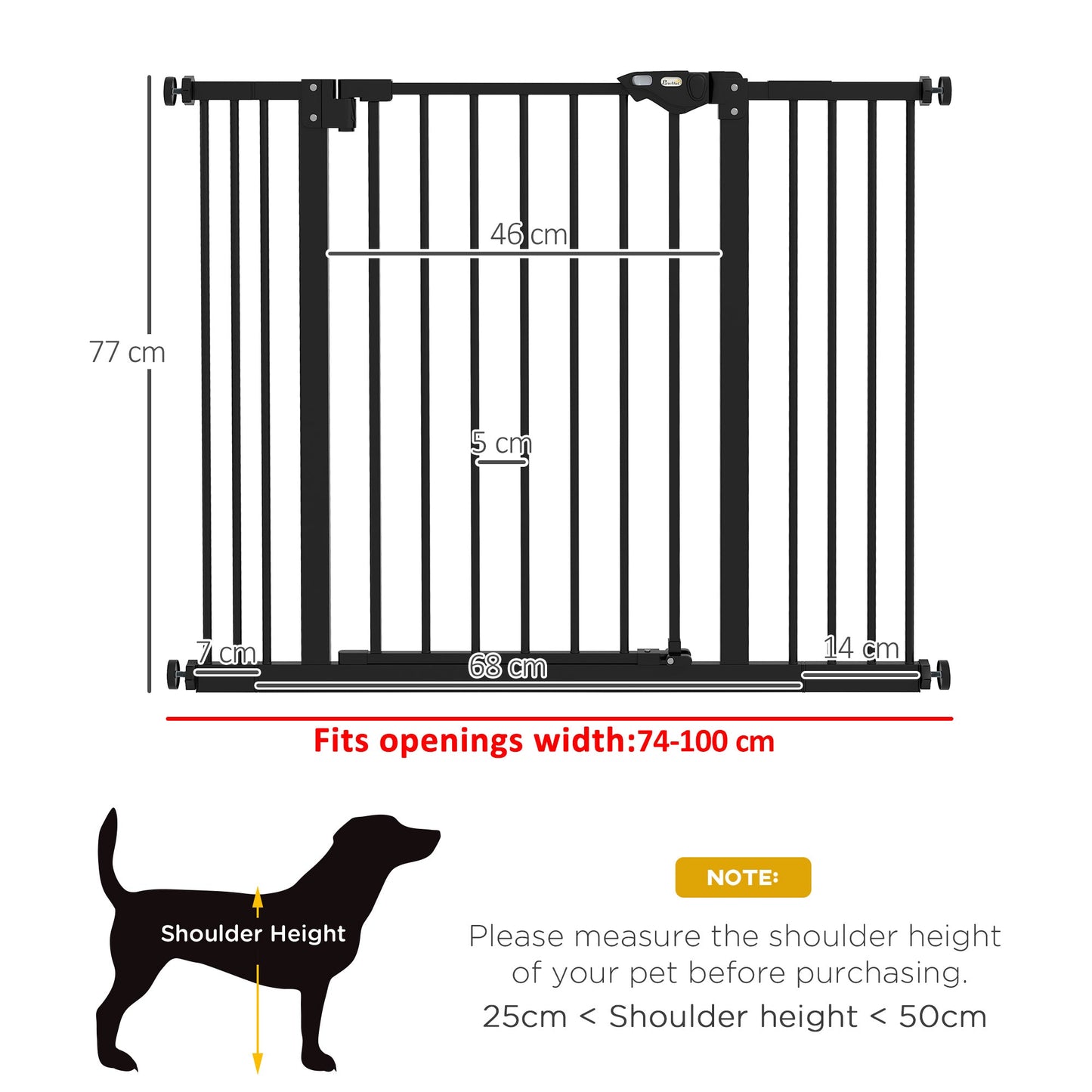 Dog Gate Stair Gate Pressure Fit Pets Barrier Auto Close for Doorway Hallway, 74-100cm Wide Adjustable, Black