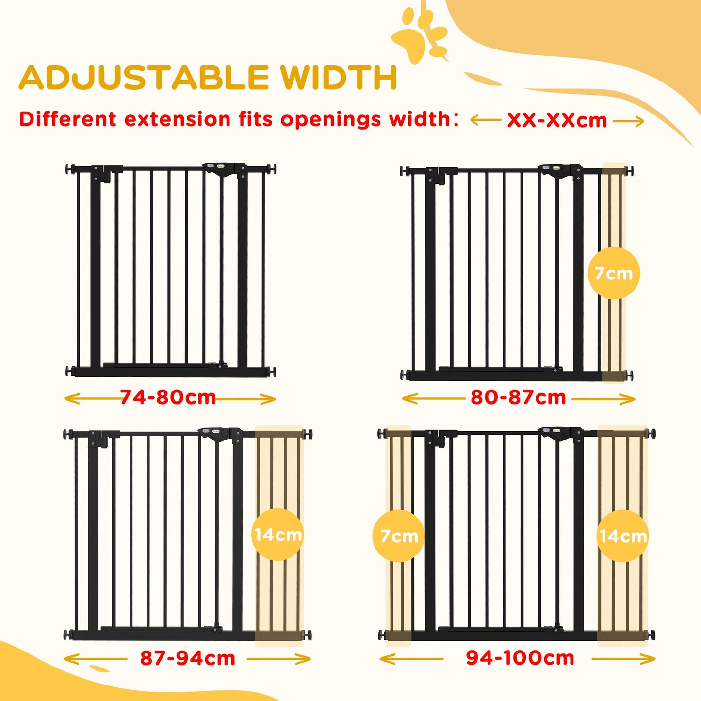 Dog Gate Stair Gate Pressure Fit Pets Barrier Auto Close for Doorway Hallway, 74-100cm Wide Adjustable, Black