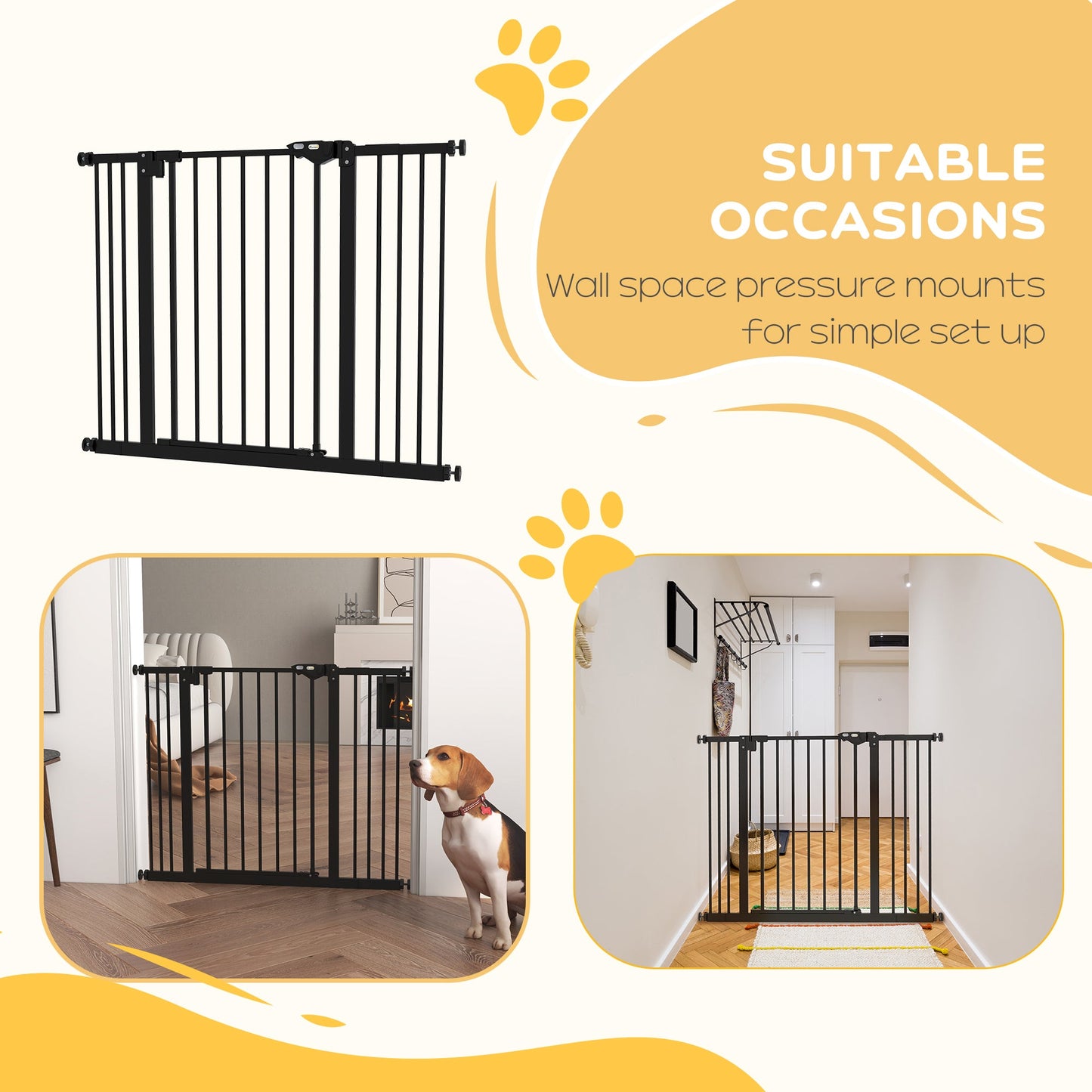 Dog Gate Stair Gate Pressure Fit Pets Barrier Auto Close for Doorway Hallway, 74-100cm Wide Adjustable, Black