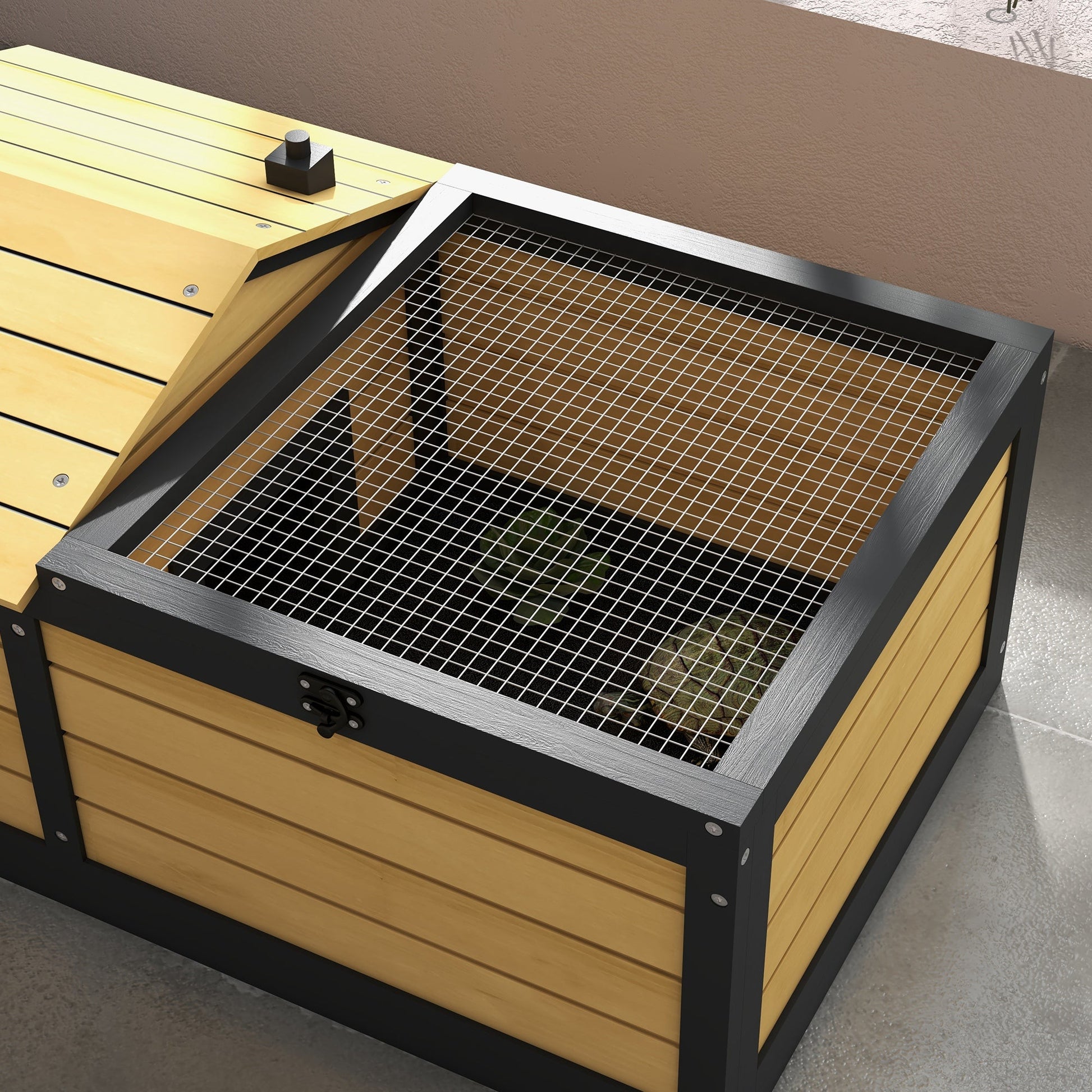 Wooden Tortoise House Tortoise Table with Hide Shelter Run, Openable Top, Tray, Yellow