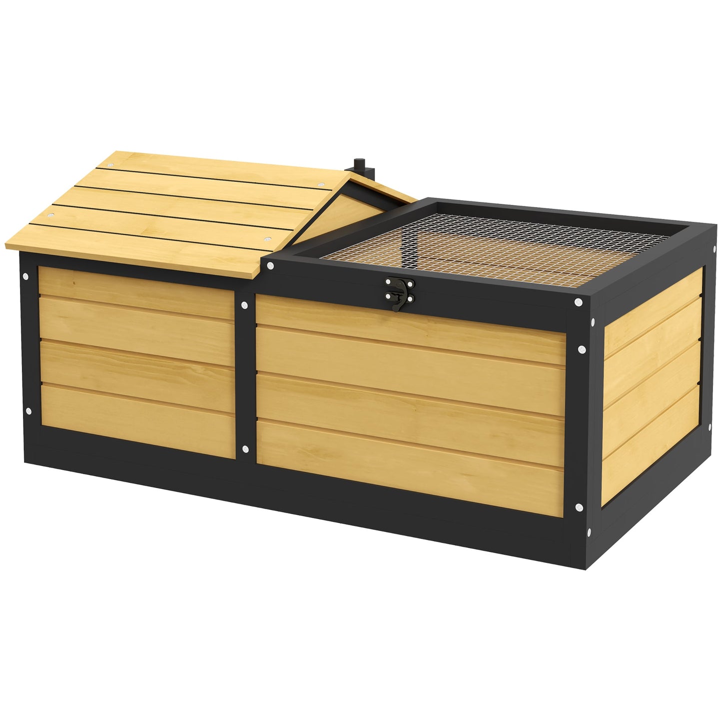 Wooden Tortoise House Tortoise Table with Hide Shelter Run, Openable Top, Tray, Yellow