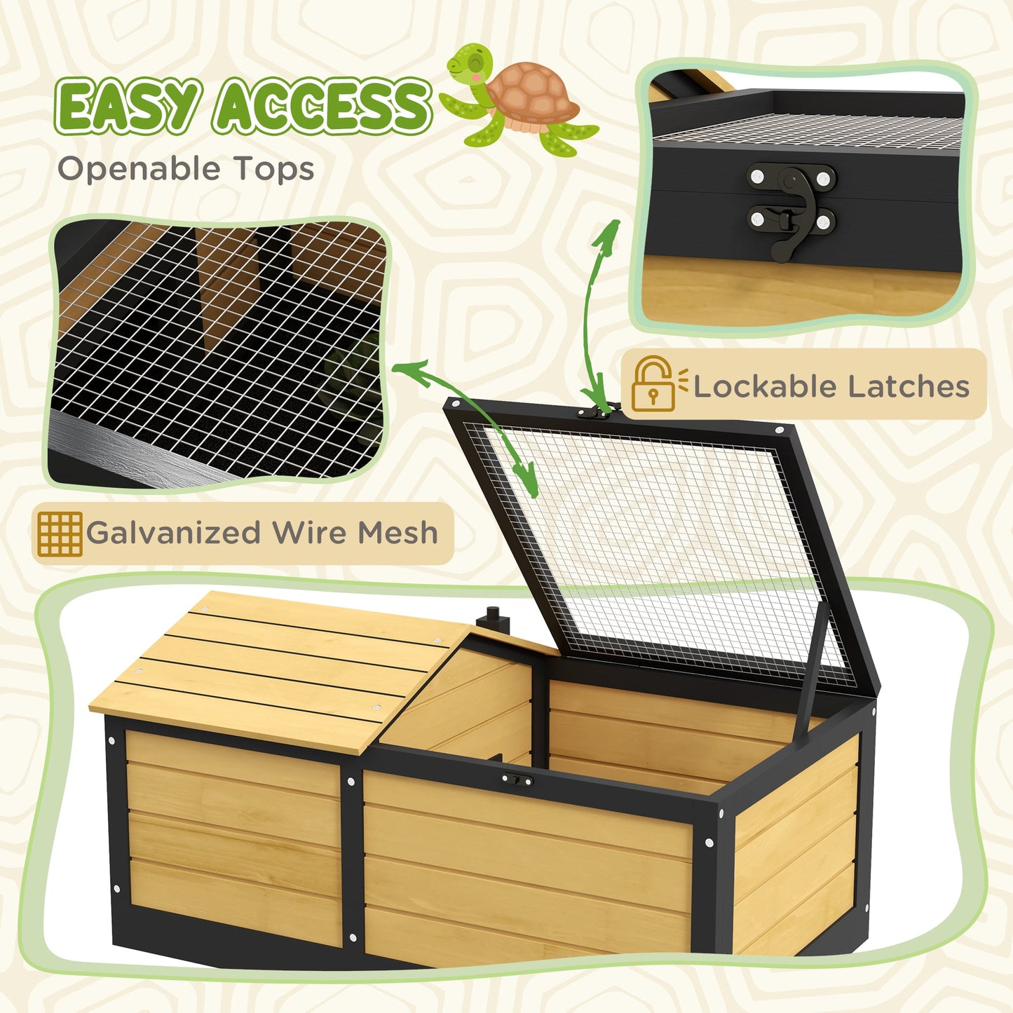 Wooden Tortoise House Tortoise Table with Hide Shelter Run, Openable Top, Tray, Yellow