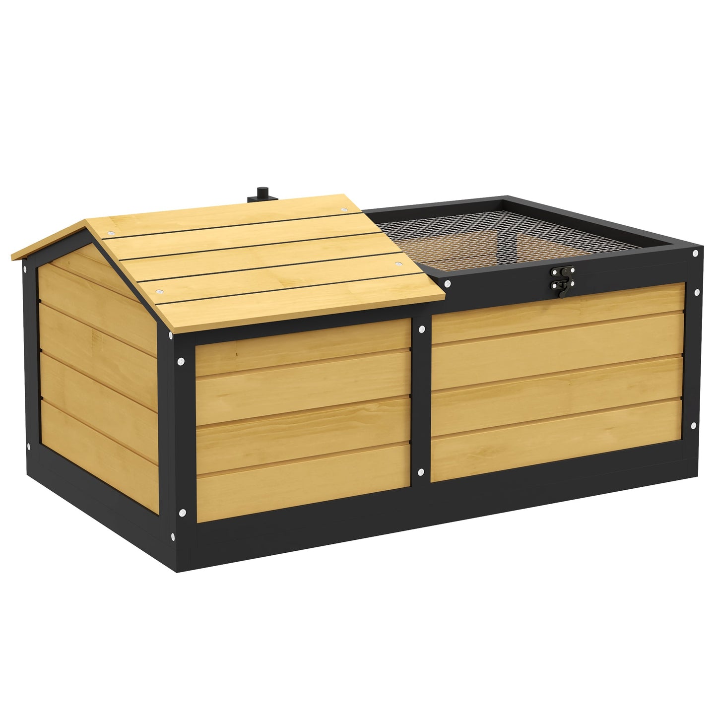 Wooden Tortoise House Tortoise Table with Hide Shelter Run, Openable Top, Tray, Yellow