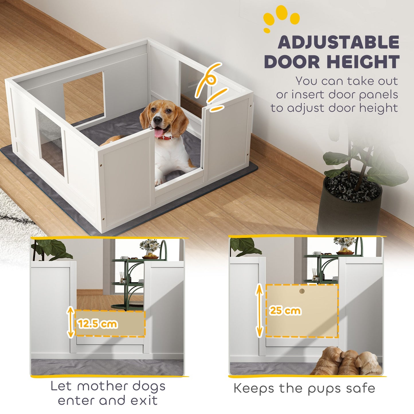 Whelping Box for Dogs, Dog Whelping Box, Dog Playpen Fence Exercise Play Pen with Water-Resistant Washable Whelping Pad, Adjustable Entrance, Non-Slip Pads, for Medium Dogs, Puppies, 100 x 96cm