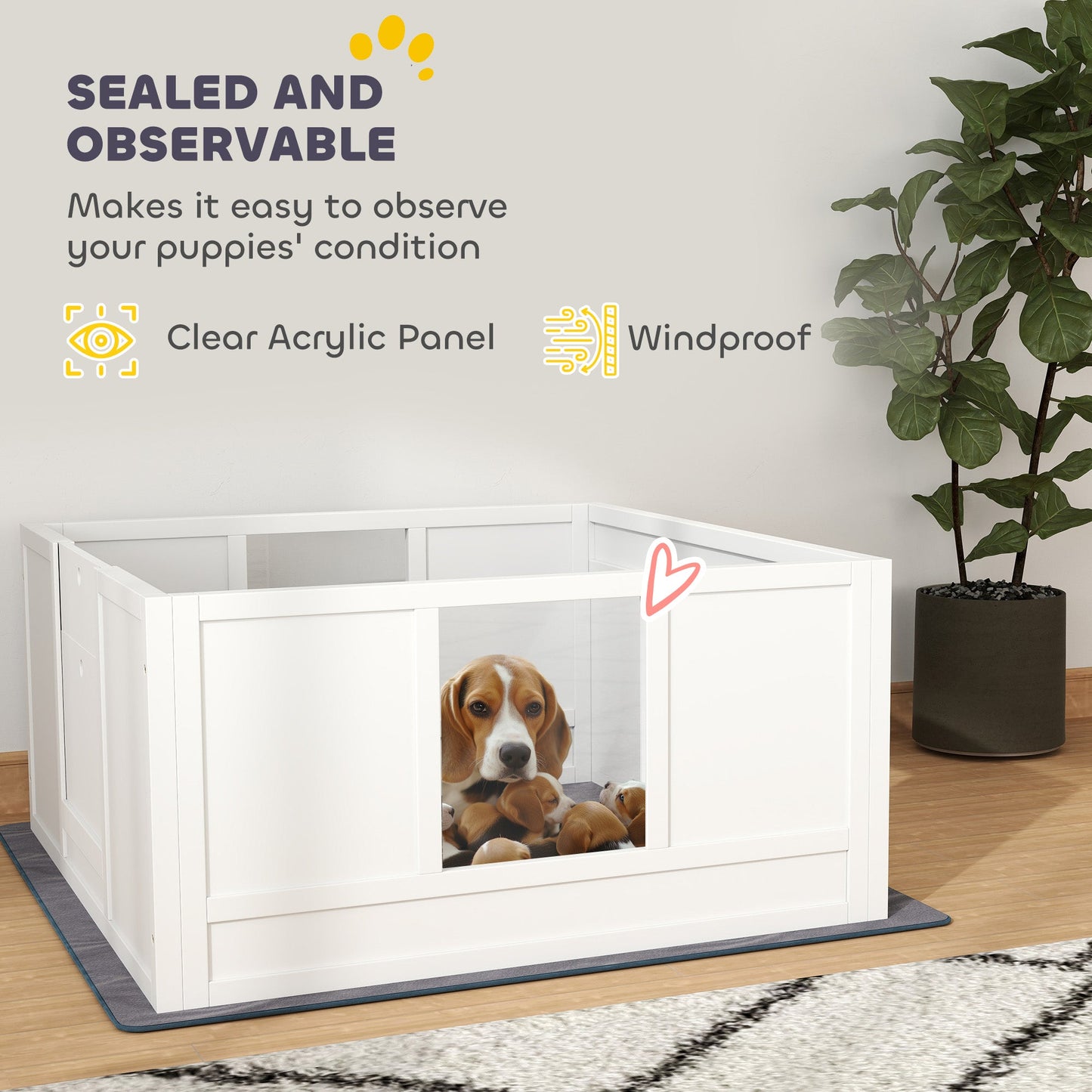 Whelping Box for Dogs, Dog Whelping Box, Dog Playpen Fence Exercise Play Pen with Water-Resistant Washable Whelping Pad, Adjustable Entrance, Non-Slip Pads, for Medium Dogs, Puppies, 100 x 96cm