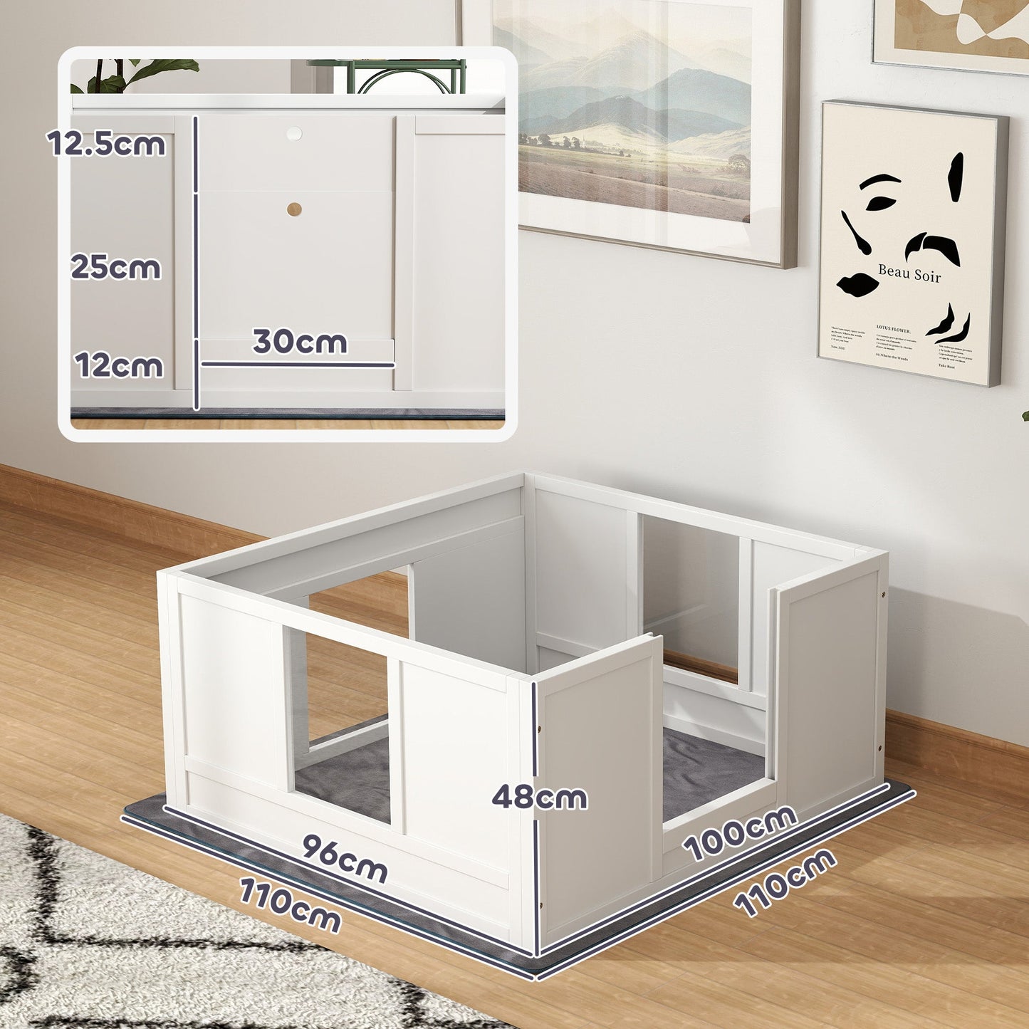 Whelping Box for Dogs, Dog Whelping Box, Dog Playpen Fence Exercise Play Pen with Water-Resistant Washable Whelping Pad, Adjustable Entrance, Non-Slip Pads, for Medium Dogs, Puppies, 100 x 96cm
