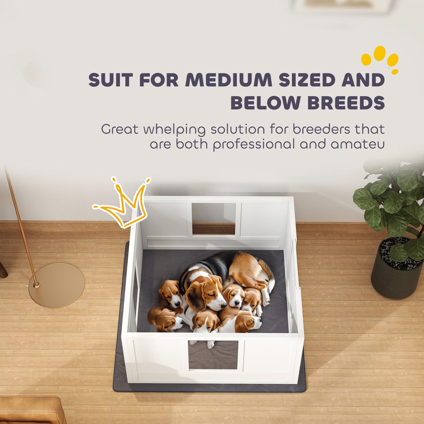 Whelping Box for Dogs, Dog Whelping Box, Dog Playpen Fence Exercise Play Pen with Water-Resistant Washable Whelping Pad, Adjustable Entrance, Non-Slip Pads, for Medium Dogs, Puppies, 100 x 96cm
