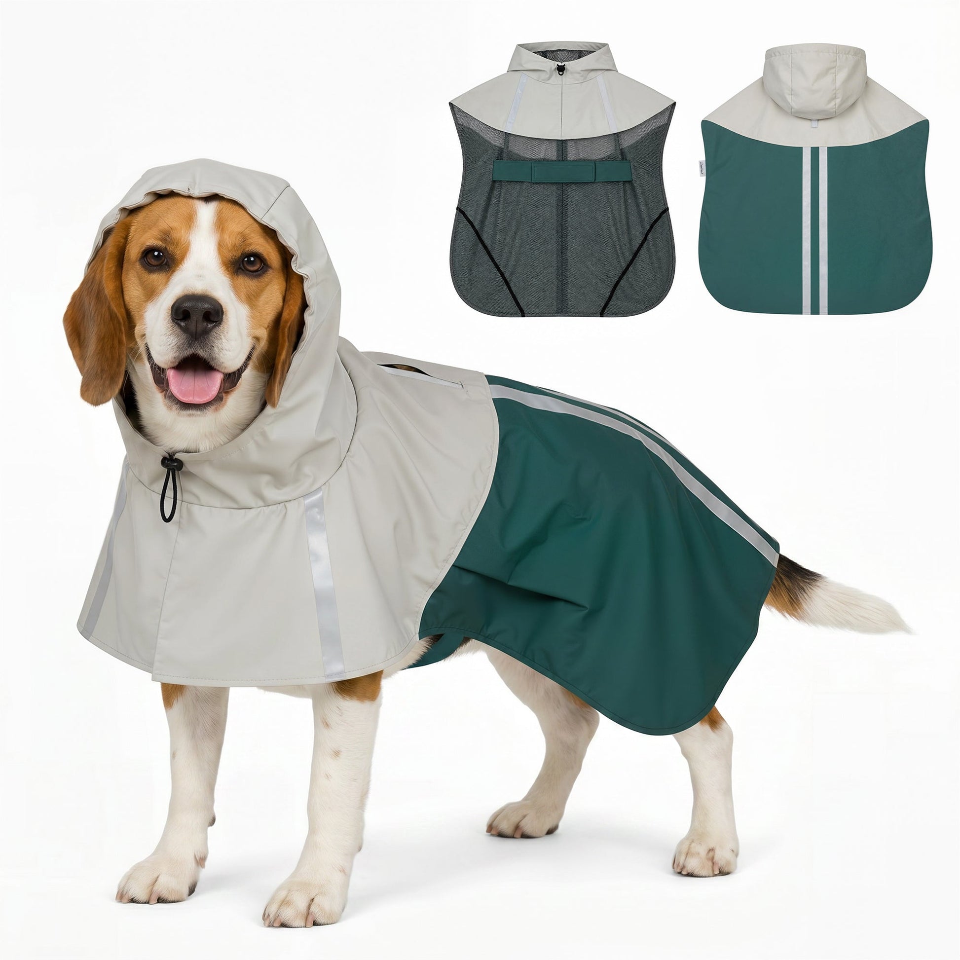 Dog Raincoat with Hood, Waterproof & Breathable Rain Jacket with Reflective Strips and Leash Hole, Adjustable Poncho for Medium Dogs, 15-20 KG Available, Green, M