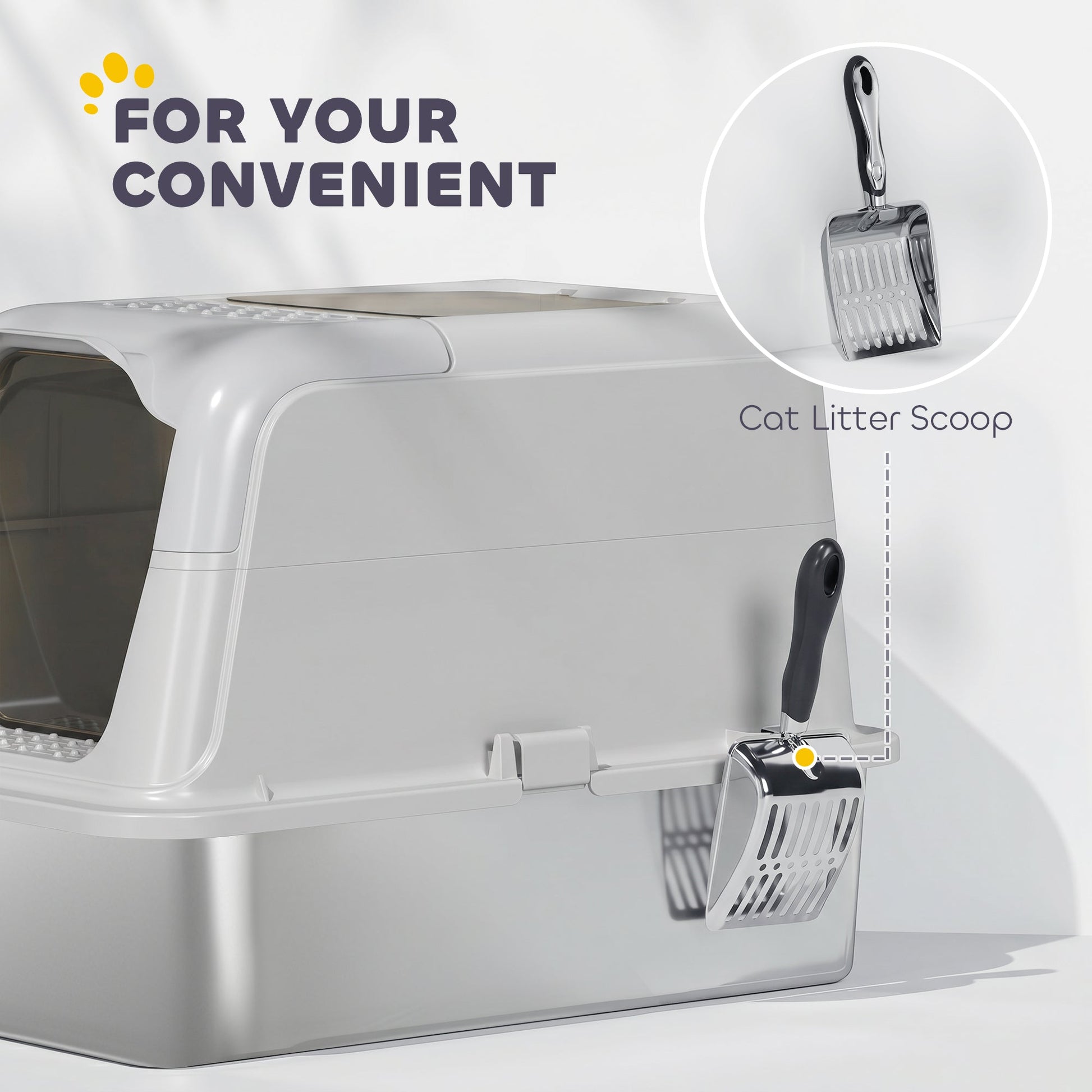 Stainless Steel Litter Box with Lid, Extra Large Hooded Cat Litter Tray for Big Cats with Front-Entry and Top-Exit, Metal Scoop, Deodorizer Bag, Non-Sticky, Odour Control and Easy Clean