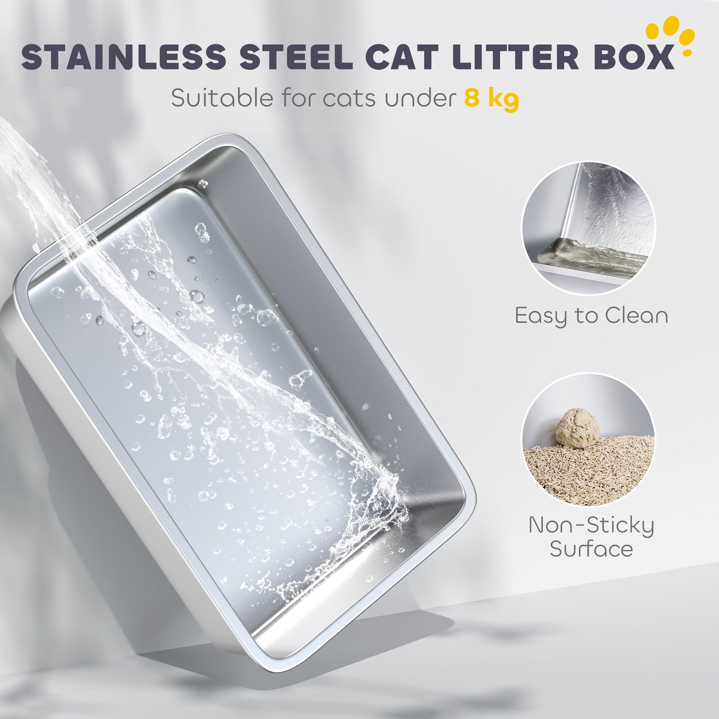 Stainless Steel Litter Box with Lid, Extra Large Hooded Cat Litter Tray for Big Cats with Front-Entry and Top-Exit, Metal Scoop, Deodorizer Bag, Non-Sticky, Odour Control and Easy Clean