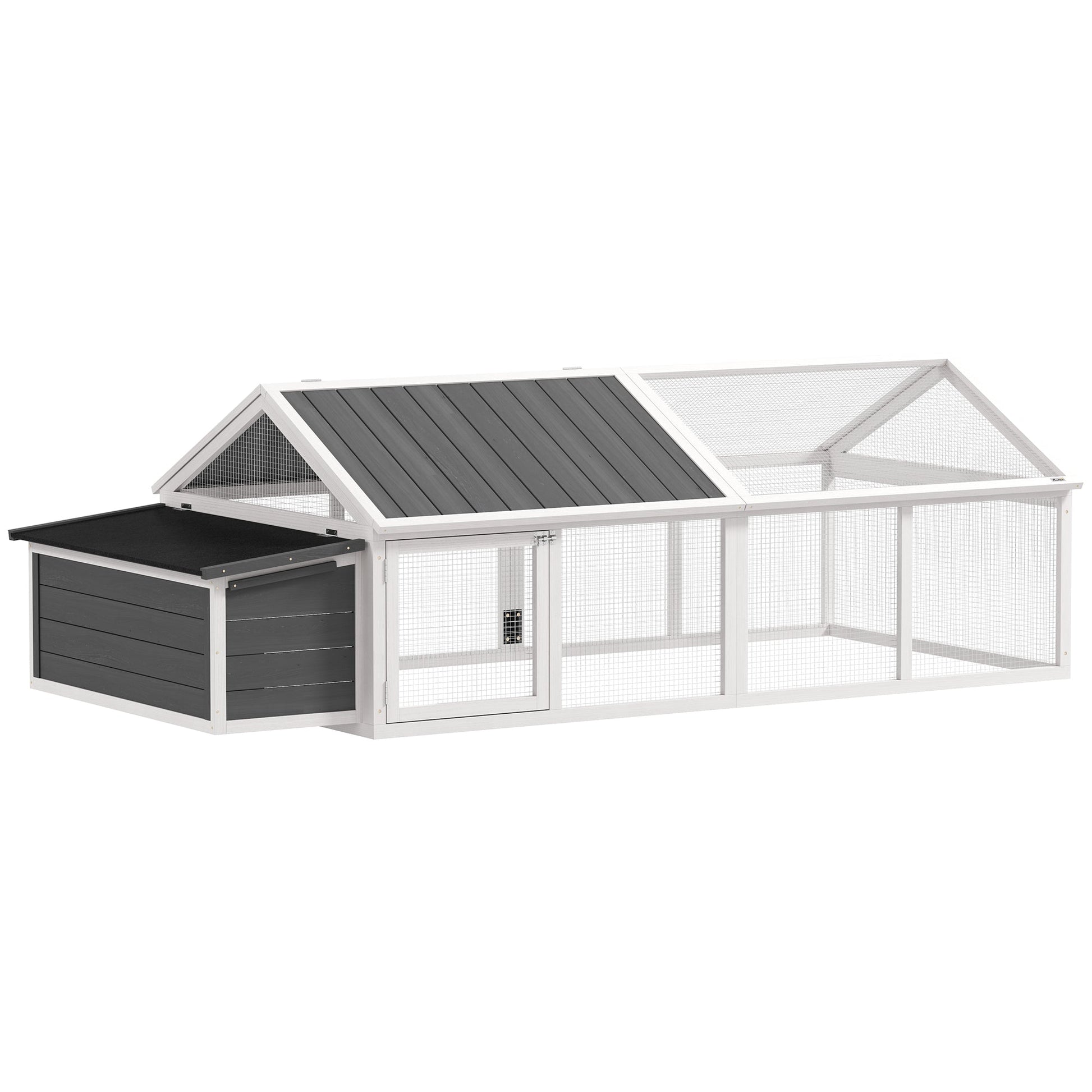 Chicken Run, Wooden Chicken Coop with Nesting Box, Openable Roof for 4-8 Chickens, Rabbits, Ducks, for Garden - White