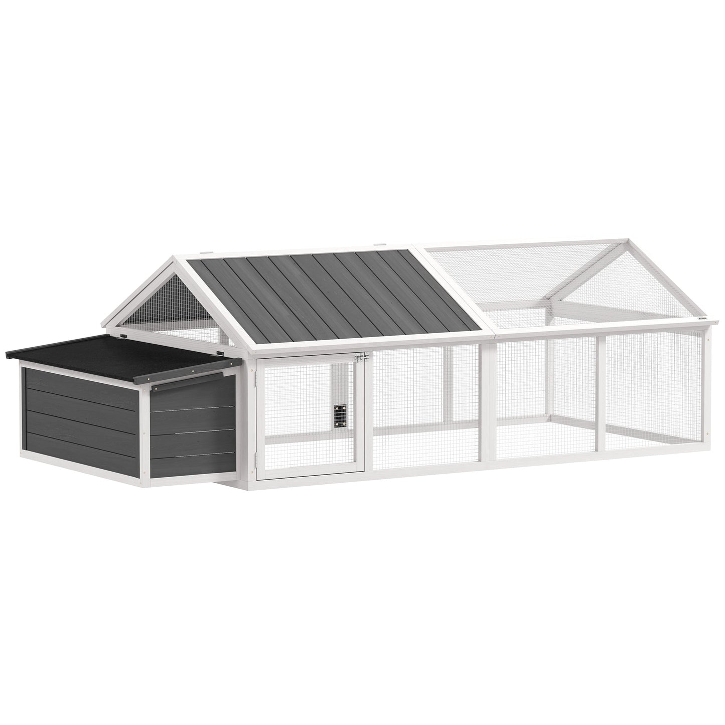 Chicken Run, Wooden Chicken Coop with Nesting Box, Openable Roof for 4-8 Chickens, Rabbits, Ducks, for Garden - White