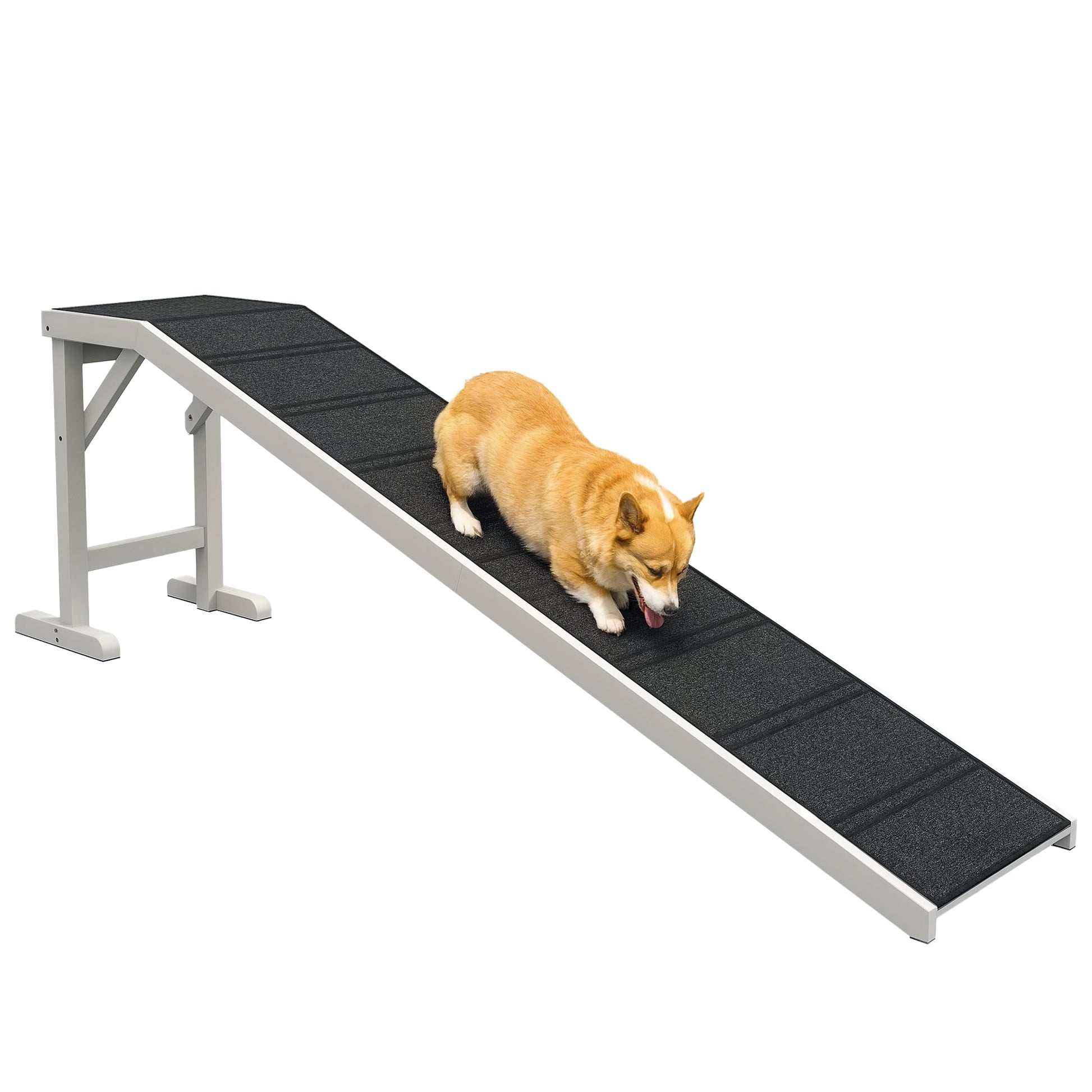 Dog Ramp for Bed, Pet Ramp for Dogs with Non-Slip Carpet and Top Platform, White & Grey