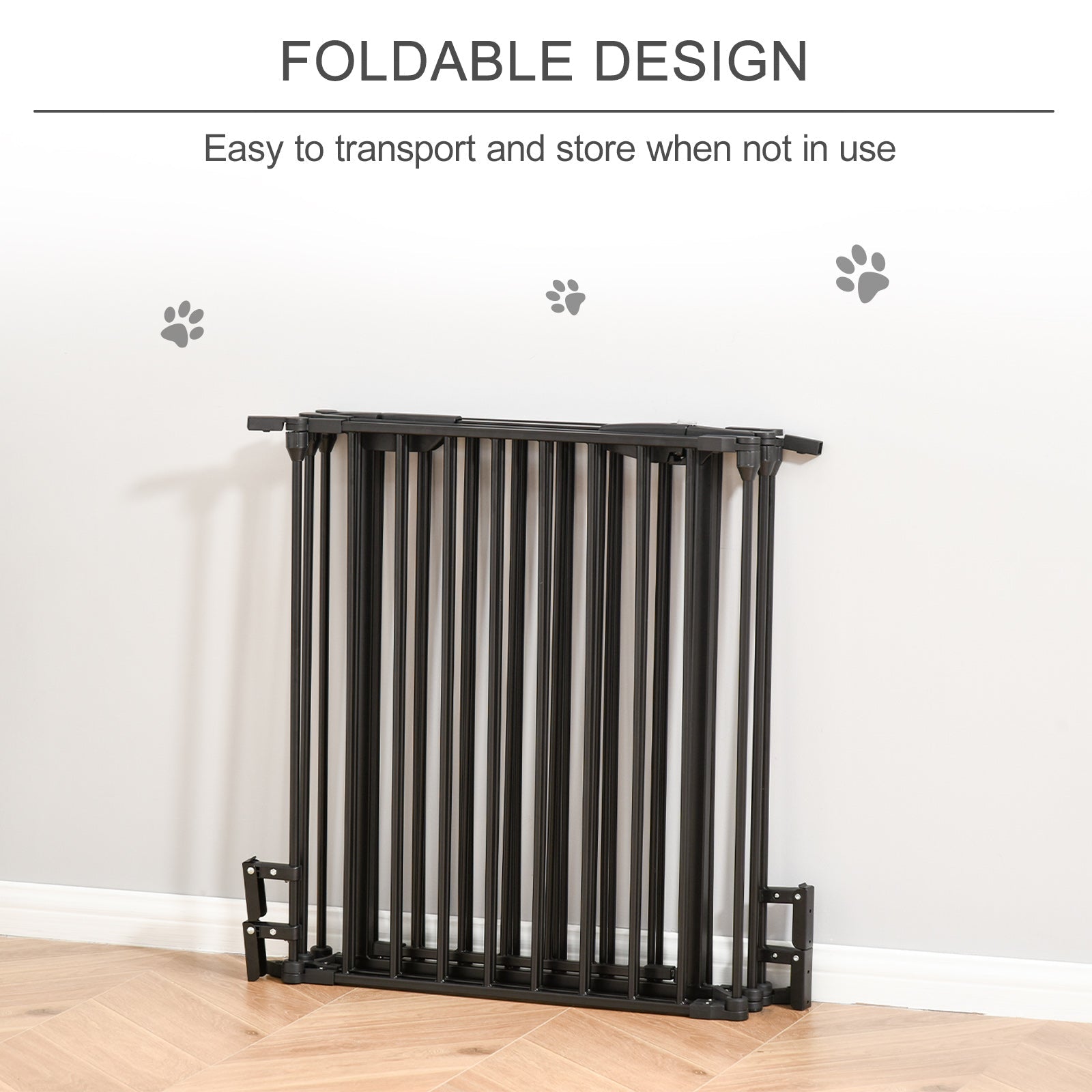 Pet Safety Gate, 5 Panels Playpen Fireplace, Metal Fence, Stair Barrier, Room Divider w/ Walk-Through Door - Black