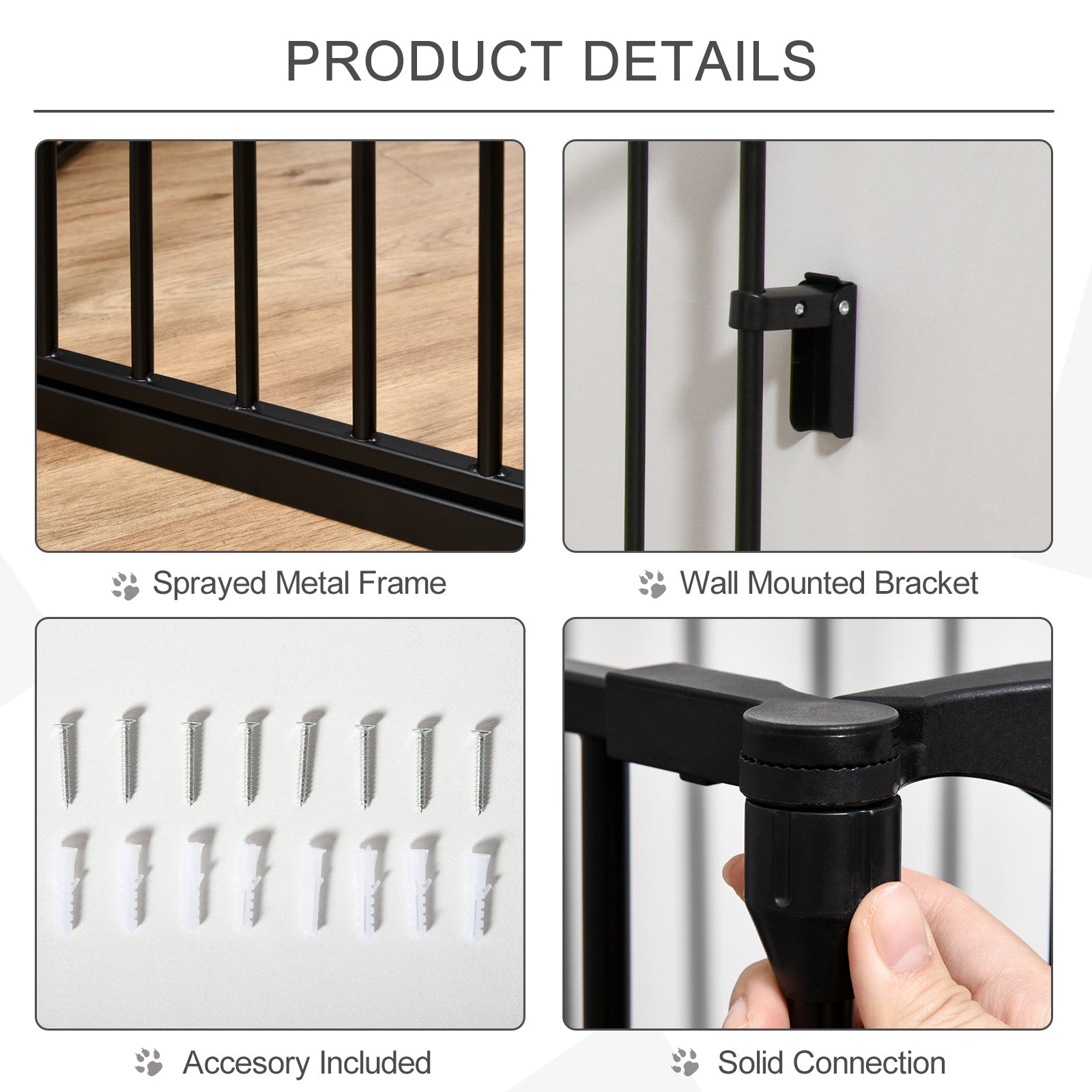 Pet Safety Gate, 5 Panels Playpen Fireplace, Metal Fence, Stair Barrier, Room Divider w/ Walk-Through Door - Black