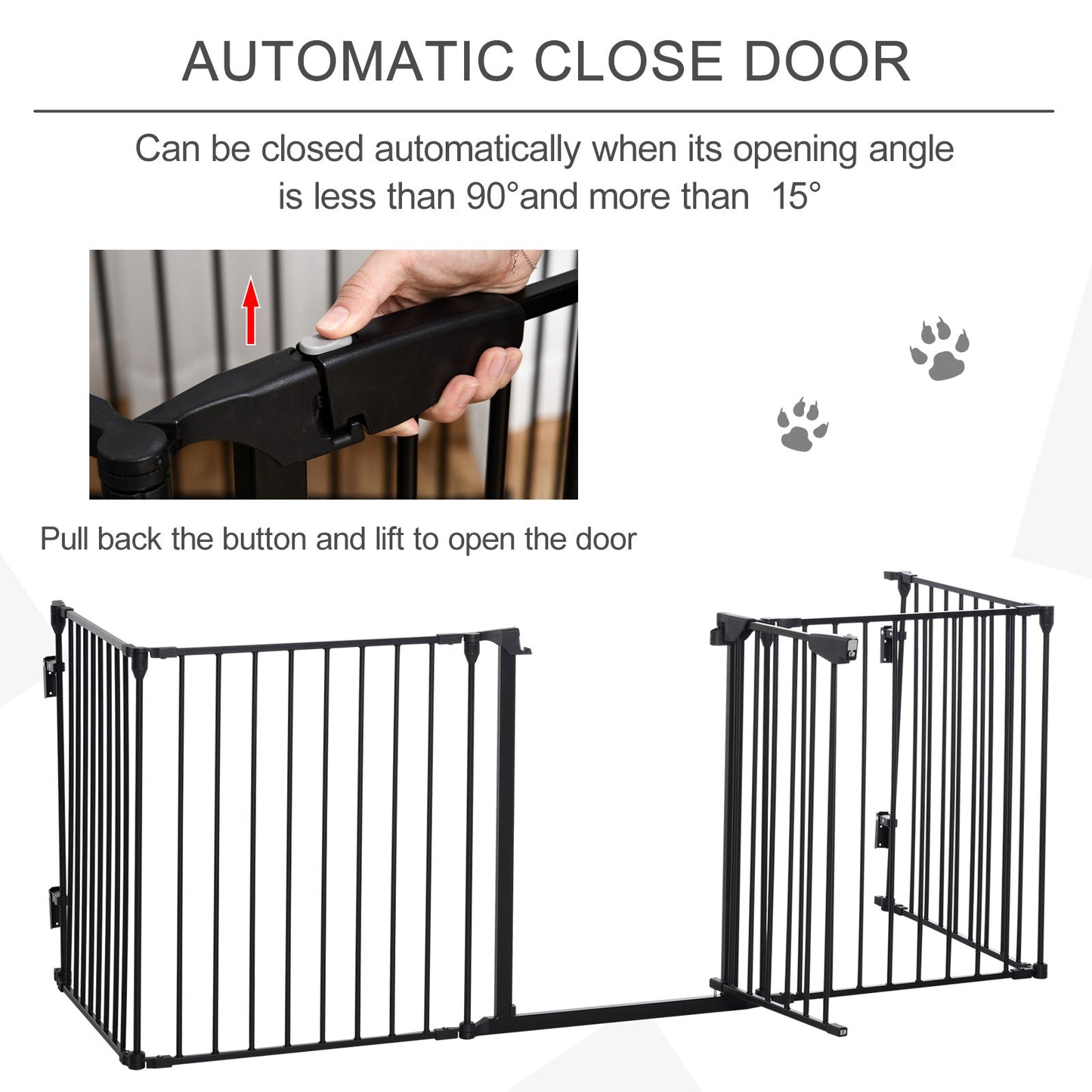Pet Safety Gate, 5 Panels Playpen Fireplace, Metal Fence, Stair Barrier, Room Divider w/ Walk-Through Door - Black