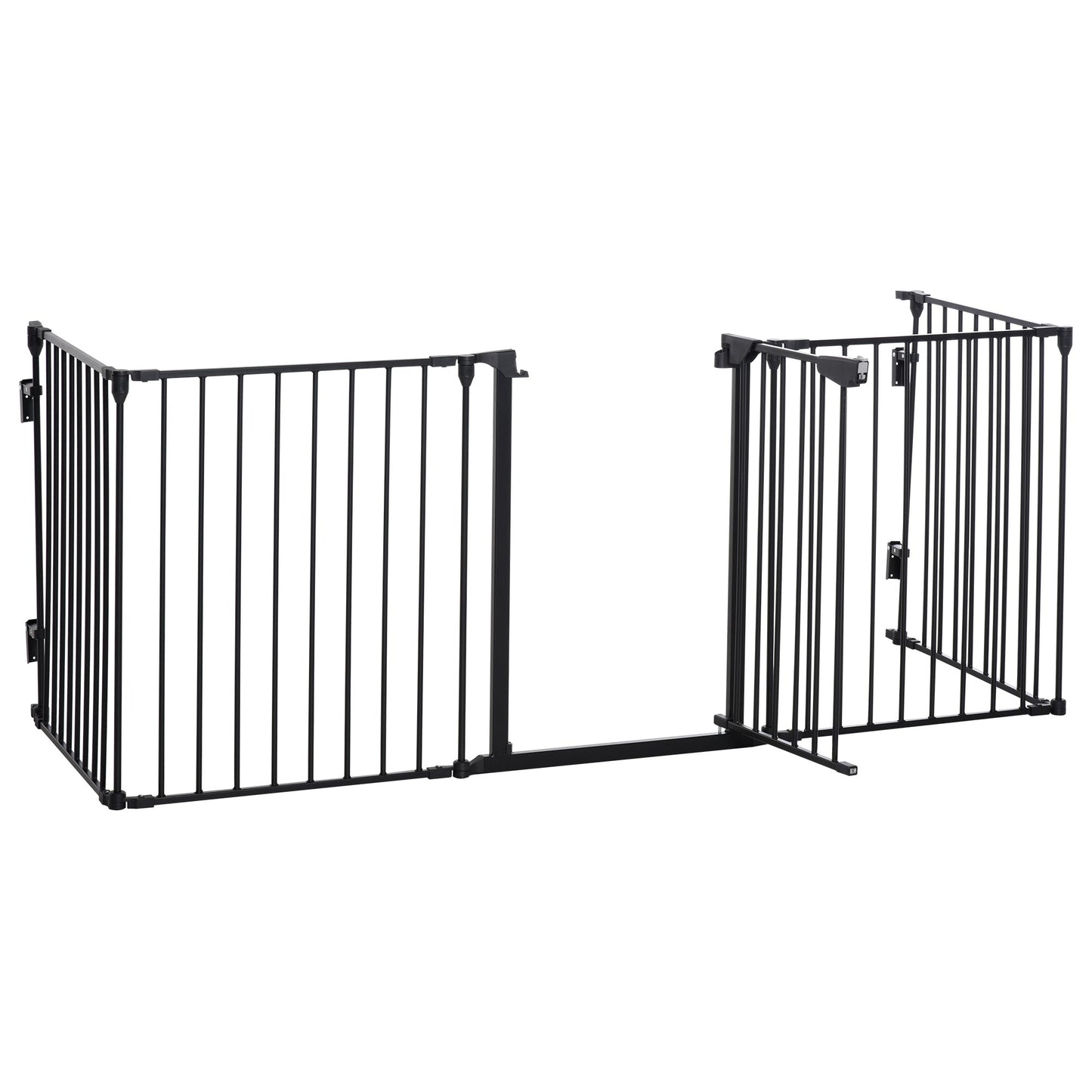 Pet Safety Gate, 5 Panels Playpen Fireplace, Metal Fence, Stair Barrier, Room Divider w/ Walk-Through Door - Black