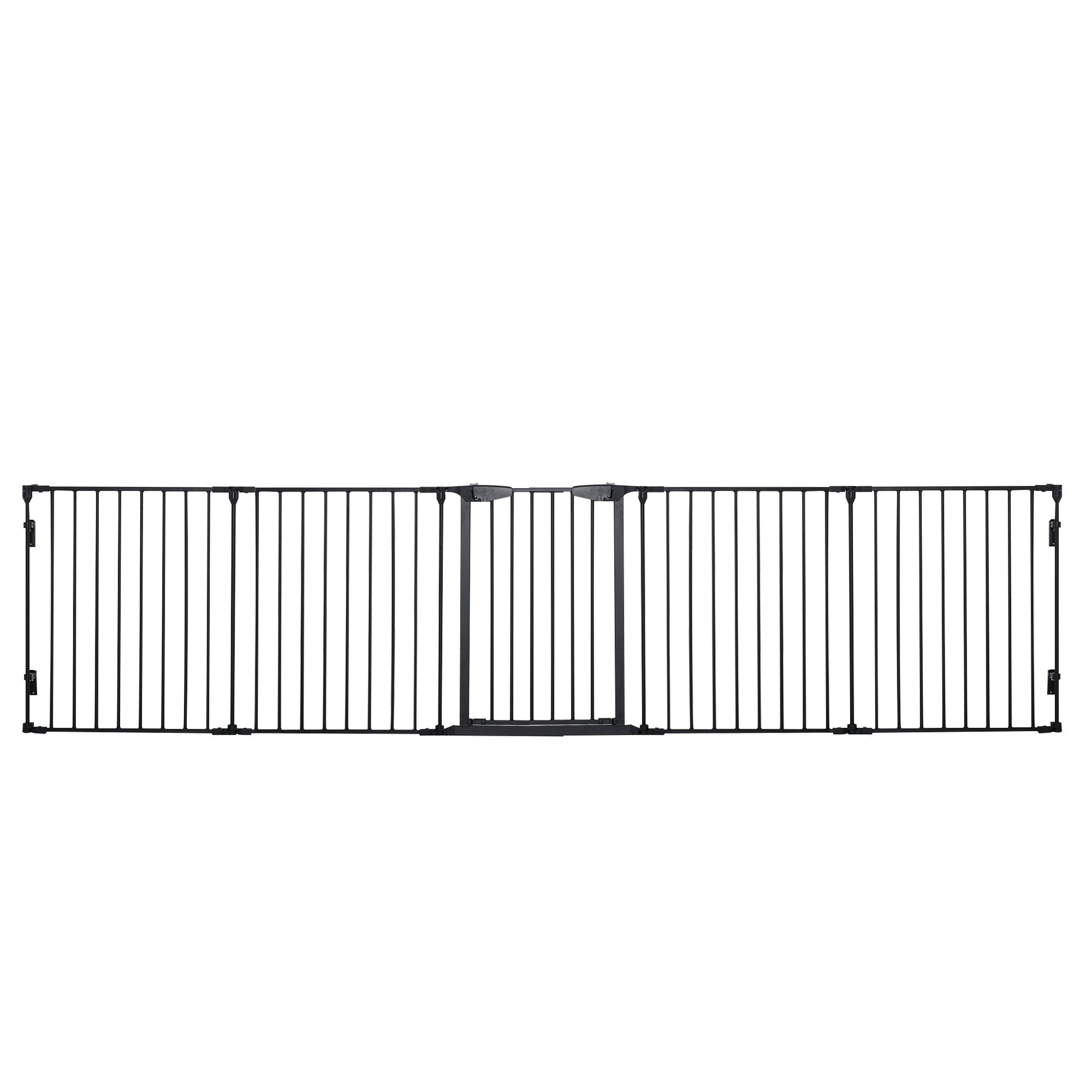 Pet Safety Gate, 5 Panels Playpen Fireplace, Metal Fence, Stair Barrier, Room Divider w/ Walk-Through Door - Black